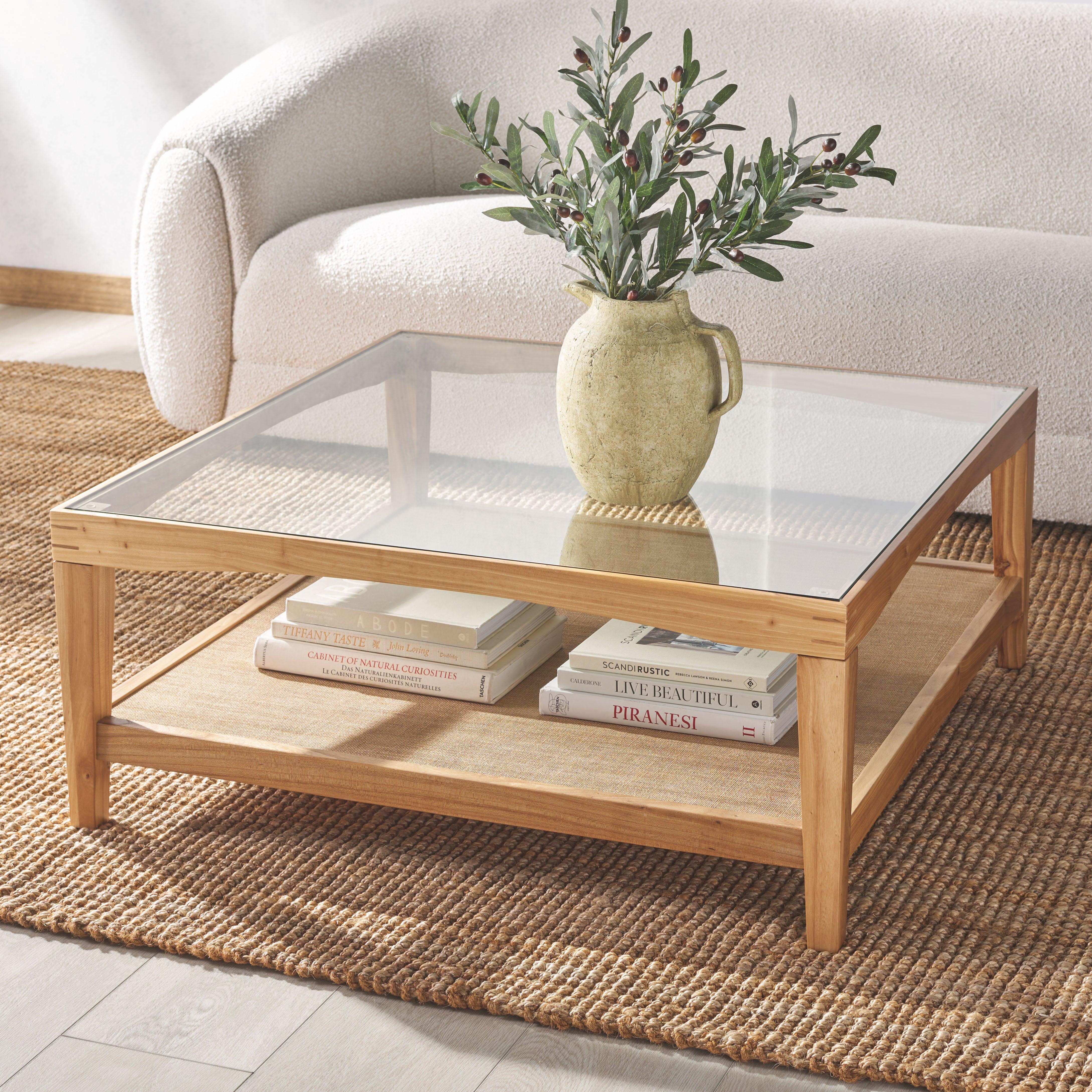 NICOLELLA SQUARE GLASS AND LINEN COFFEE TABLE - Remutear