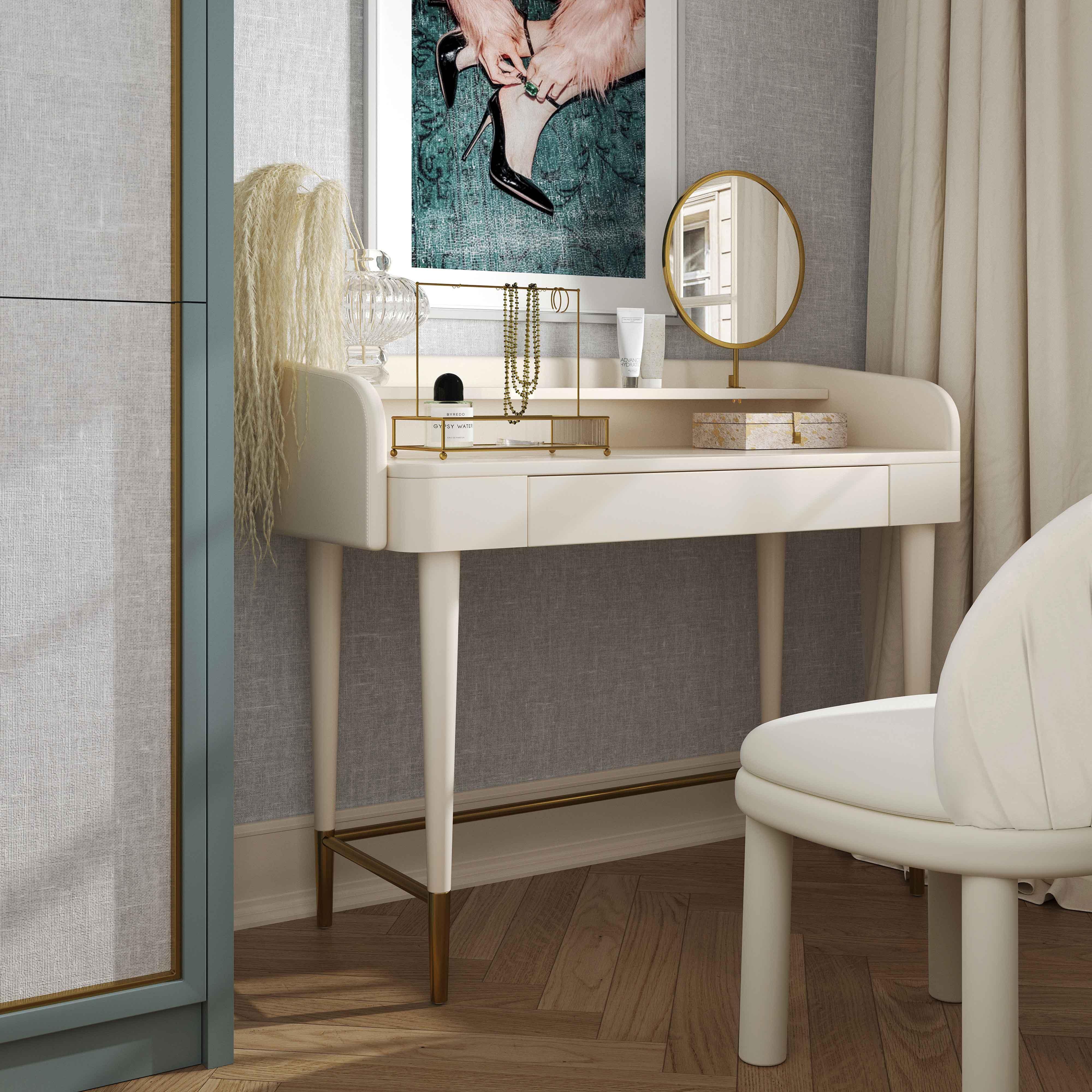 Penelope Cream Vegan Leather Wrapped Vanity Desk - Remutear