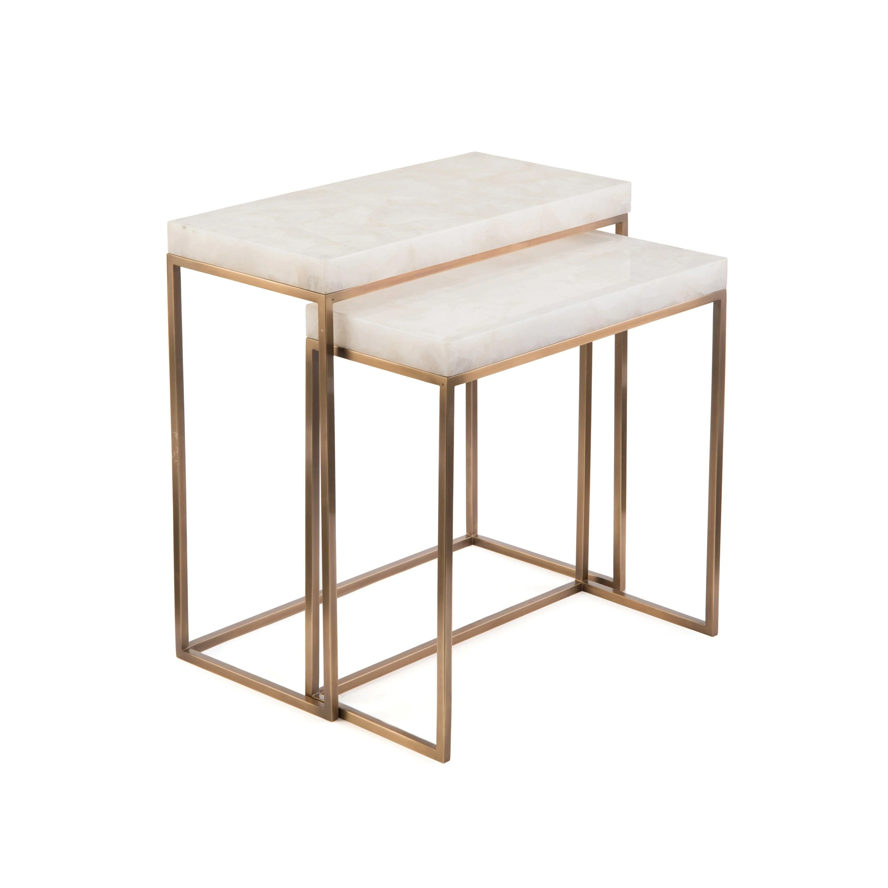 Set Of Two Calcite And Antique Brass Nesting Tables - Remutear