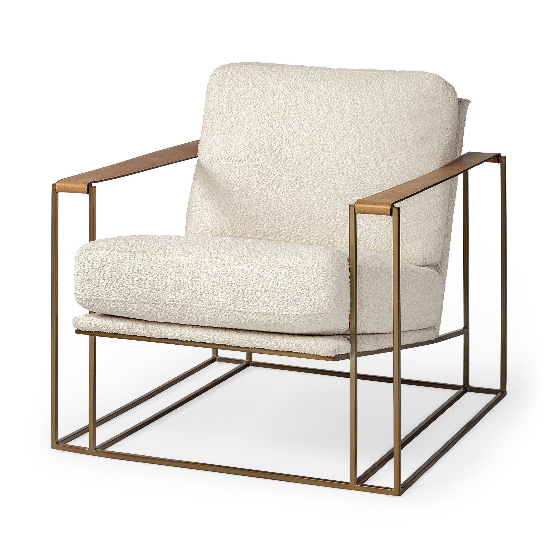 Watson Cream Fabric Wrap Gold Metal Frame Accent Chair - Remutear