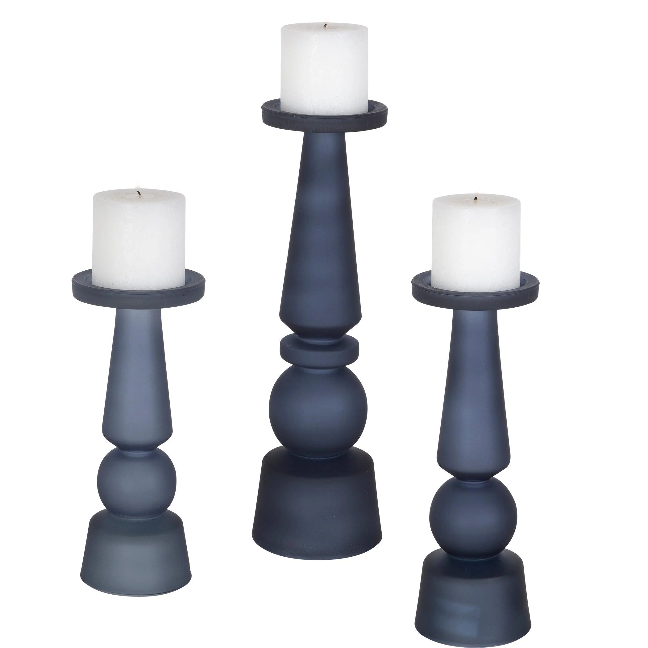 CASSIOPEIA BLUE GLASS CANDLEHOLDERS, SET OF 3 - Remutear