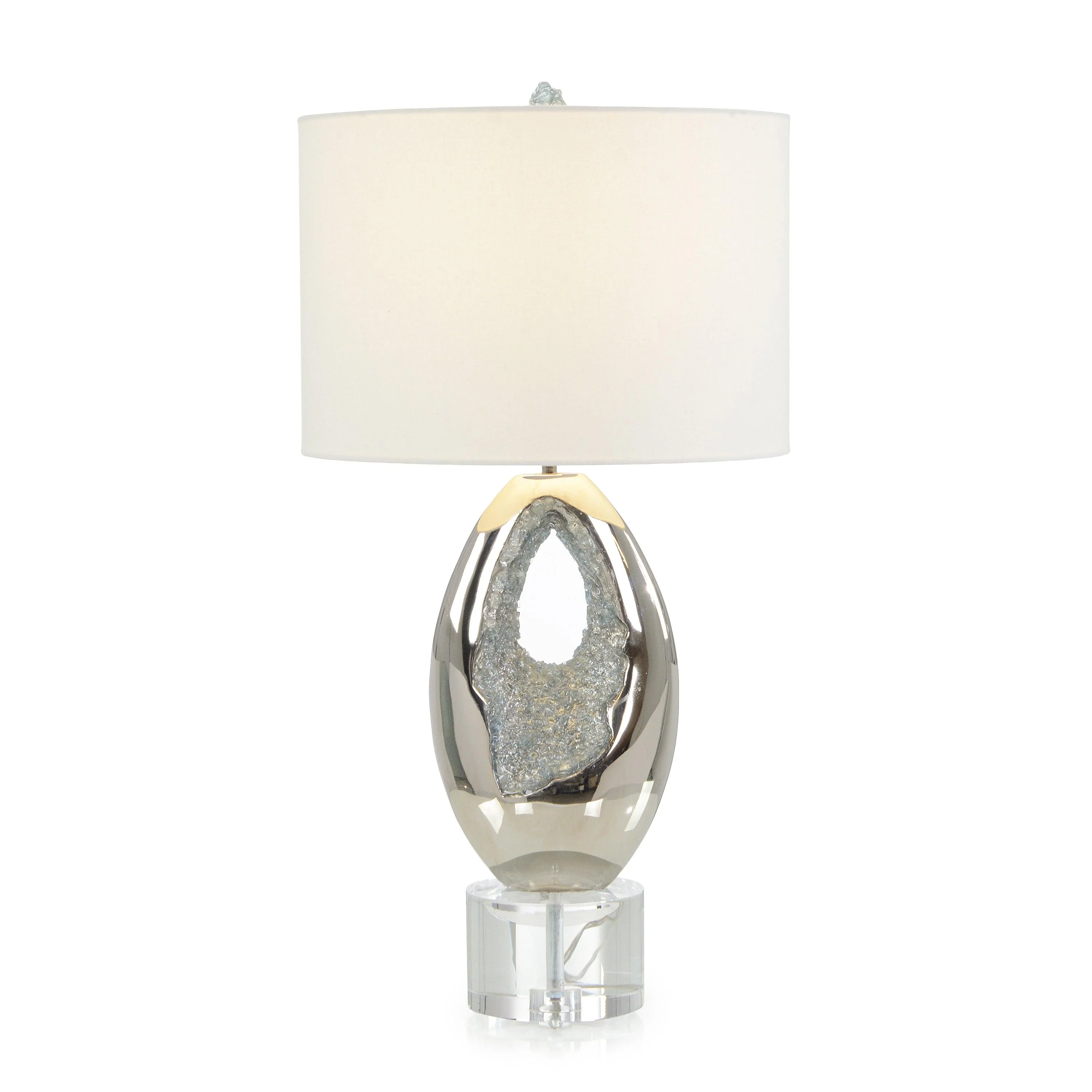 Polished Nickel and Sea Blue Geode Table Lamp - Remutear