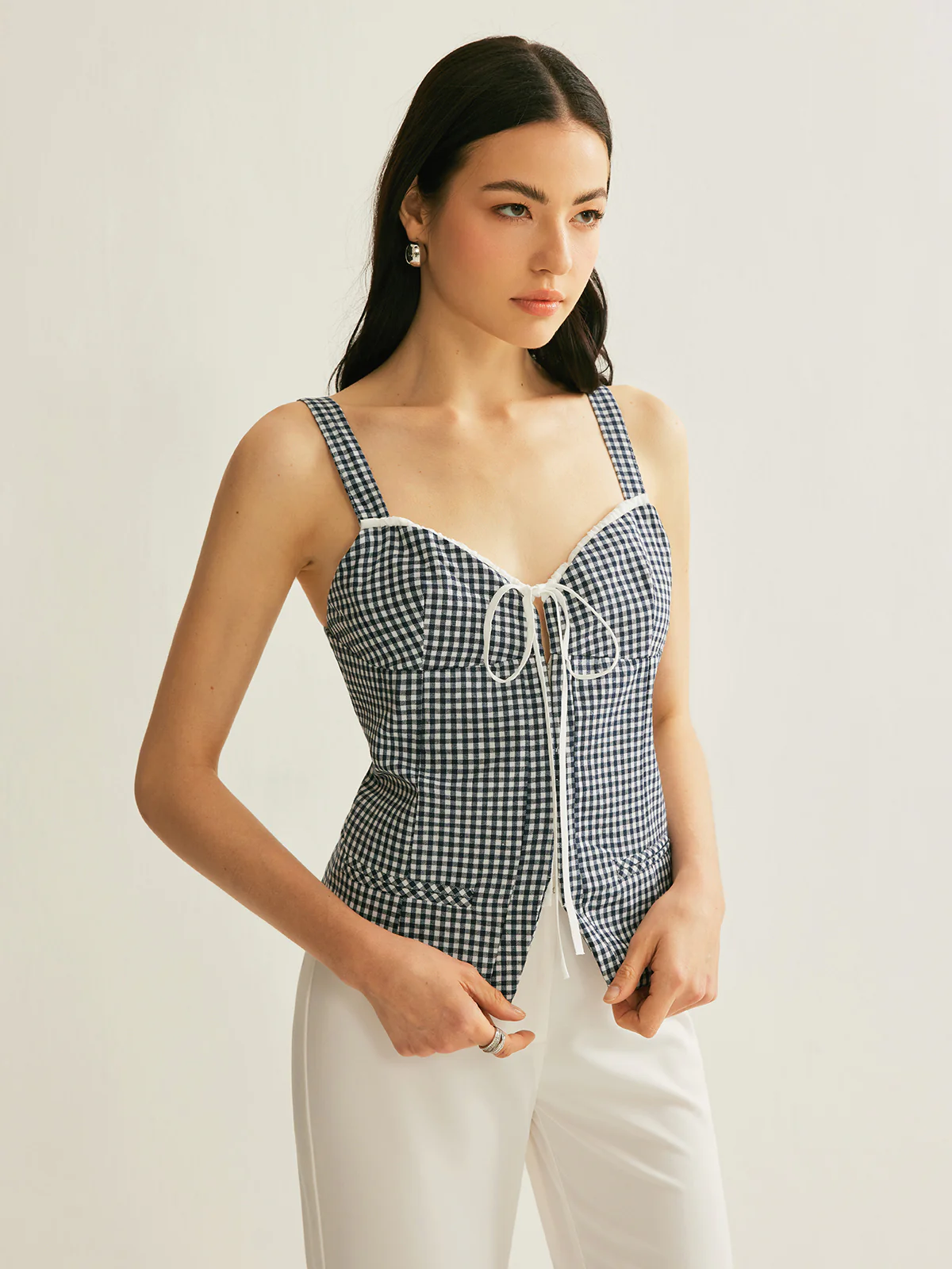 Plaid Tie-Front Sleeveless Top - Remutear