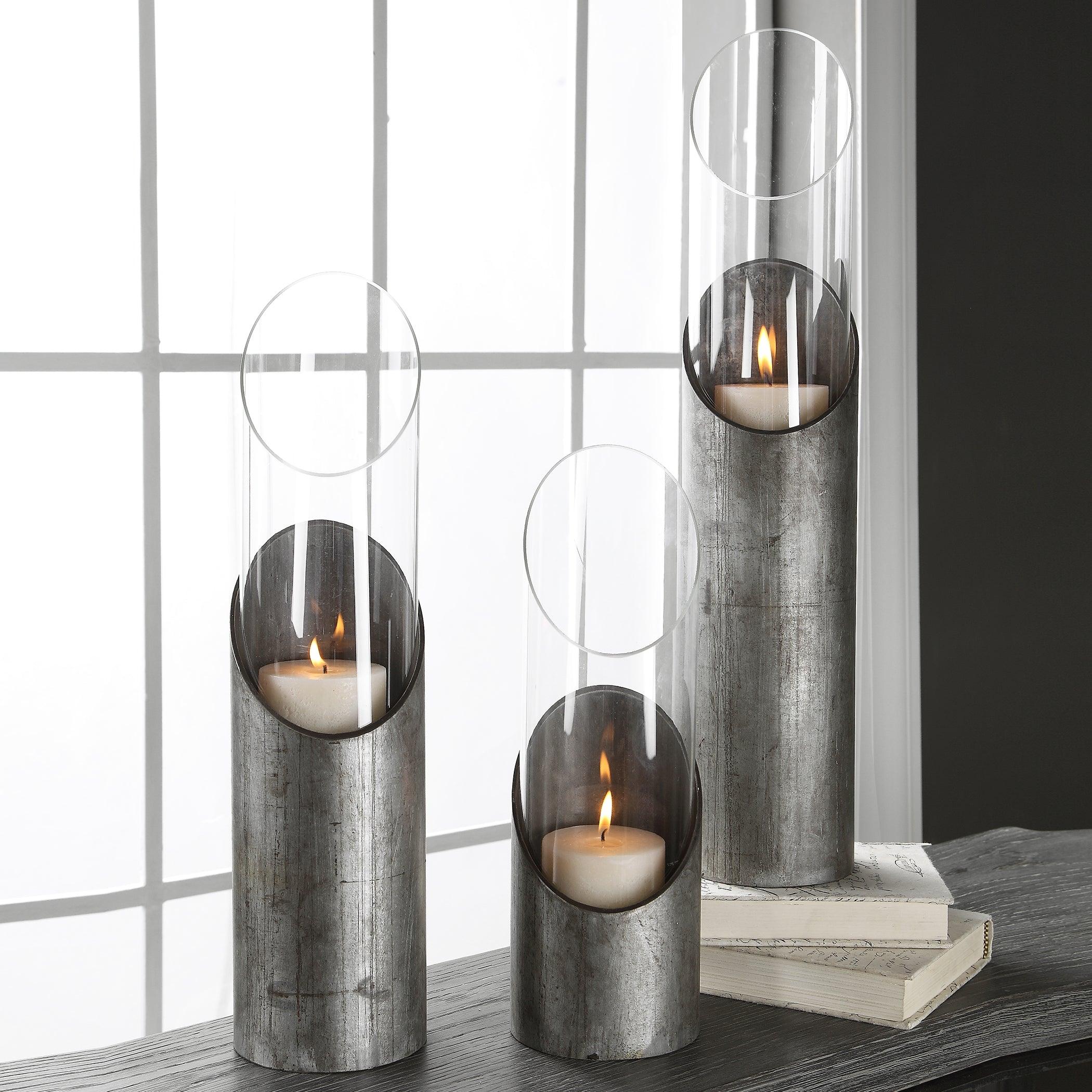 KARTER IRON & GLASS CANDLEHOLDERS SET/3 - Remutear