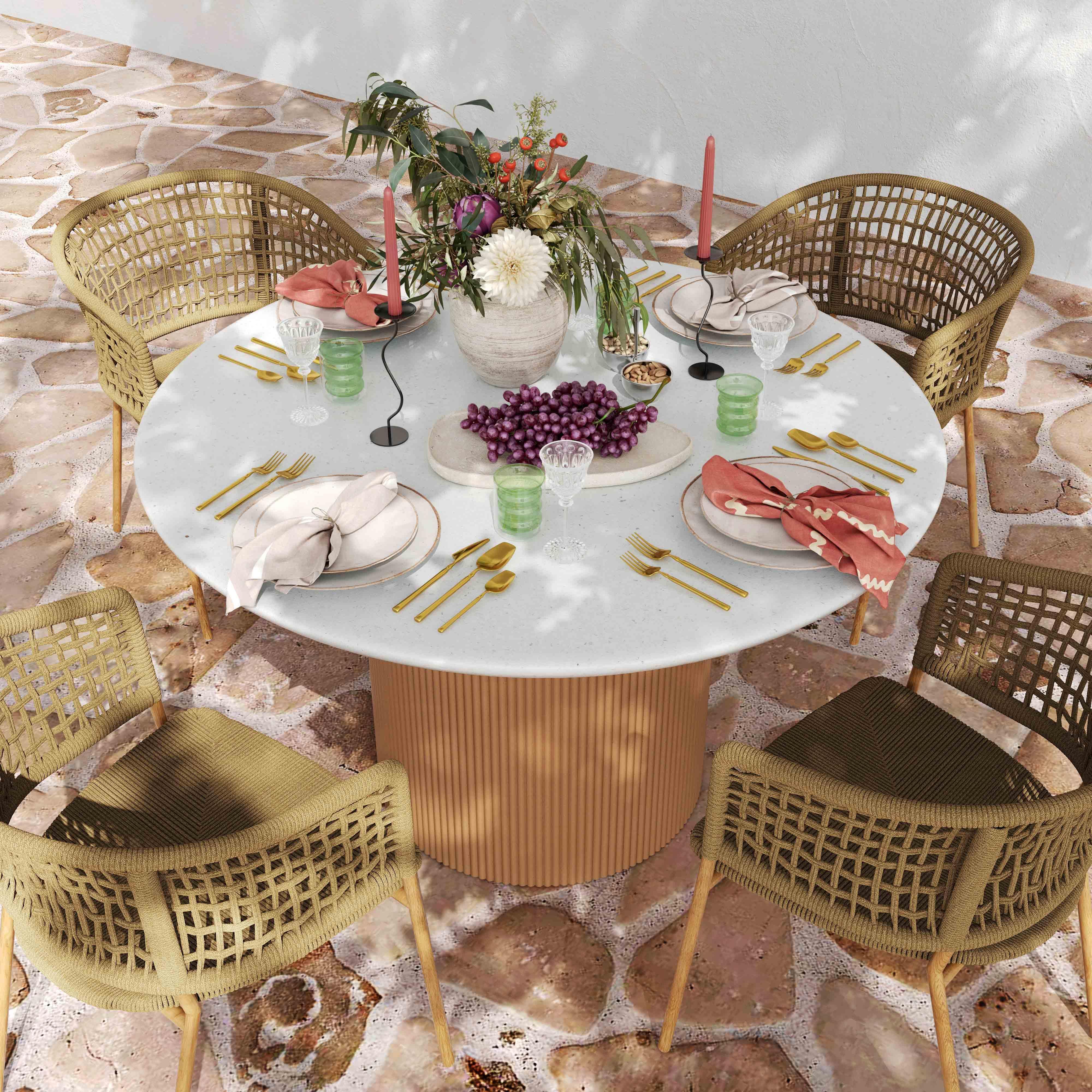 Rose Faux Terrazzo and Terracotta Indoor / Outdoor Round Concrete Dining Table - Remutear