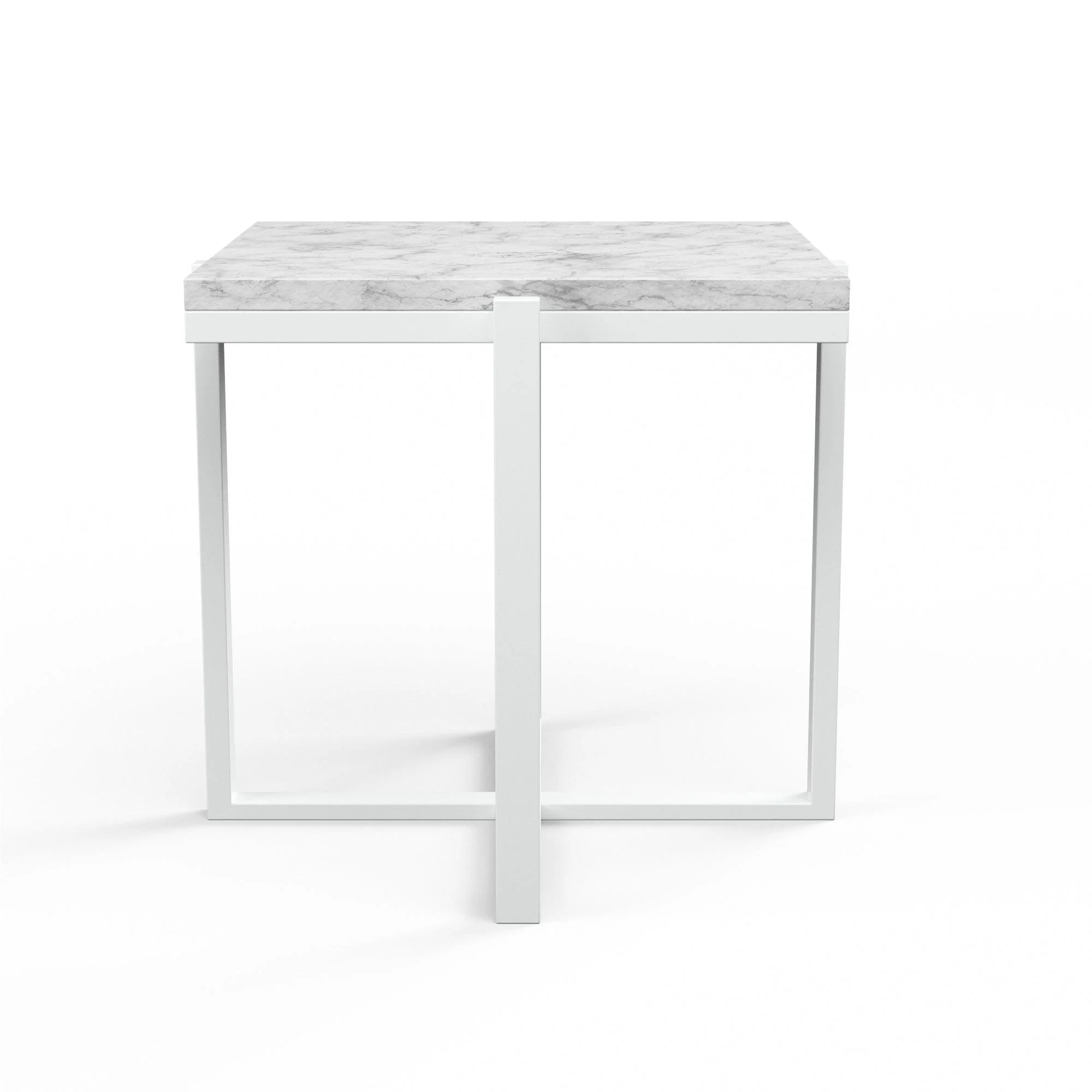 Square End Table, Frost Finish with Carrara Marble Top - Remutear