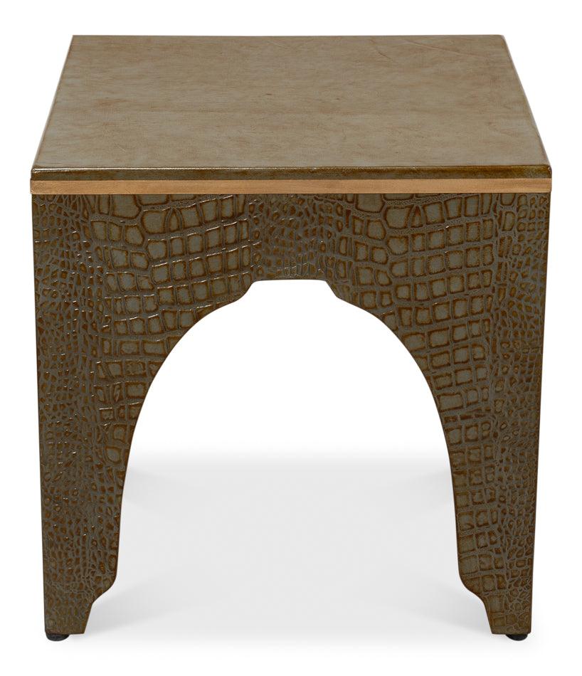 Croco Embossed Leather Stool - Ant. Green - Remutear