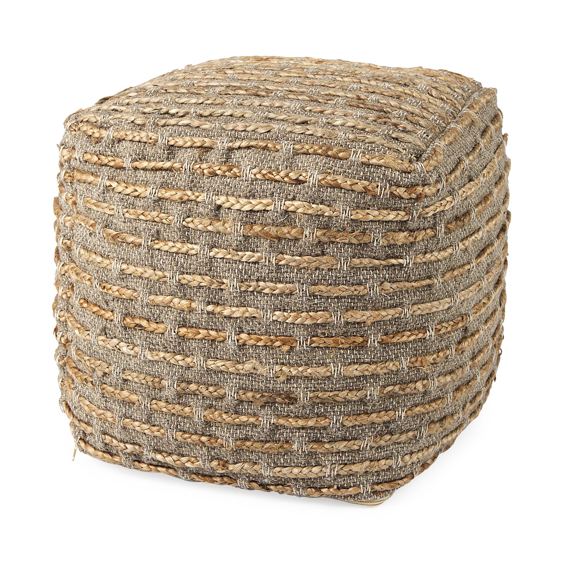 Binita  16.0L x 16.0W x 16.0H  Gray/Brown Hemp Wool and Cotton Pouf - Remutear