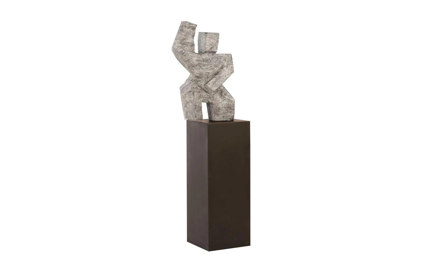 Tai Chi Arm Up Sculpture on Pedestal, Gray Stone Finish, Black - Remutear