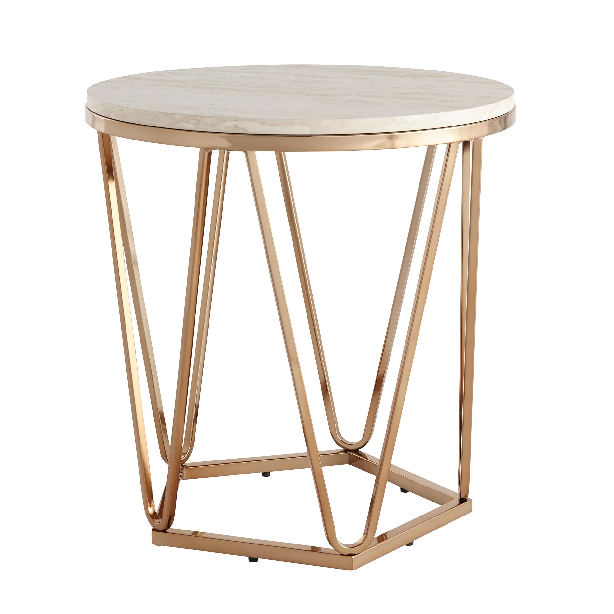 Luna Round Faux Stone End Table – Champagne - Remutear