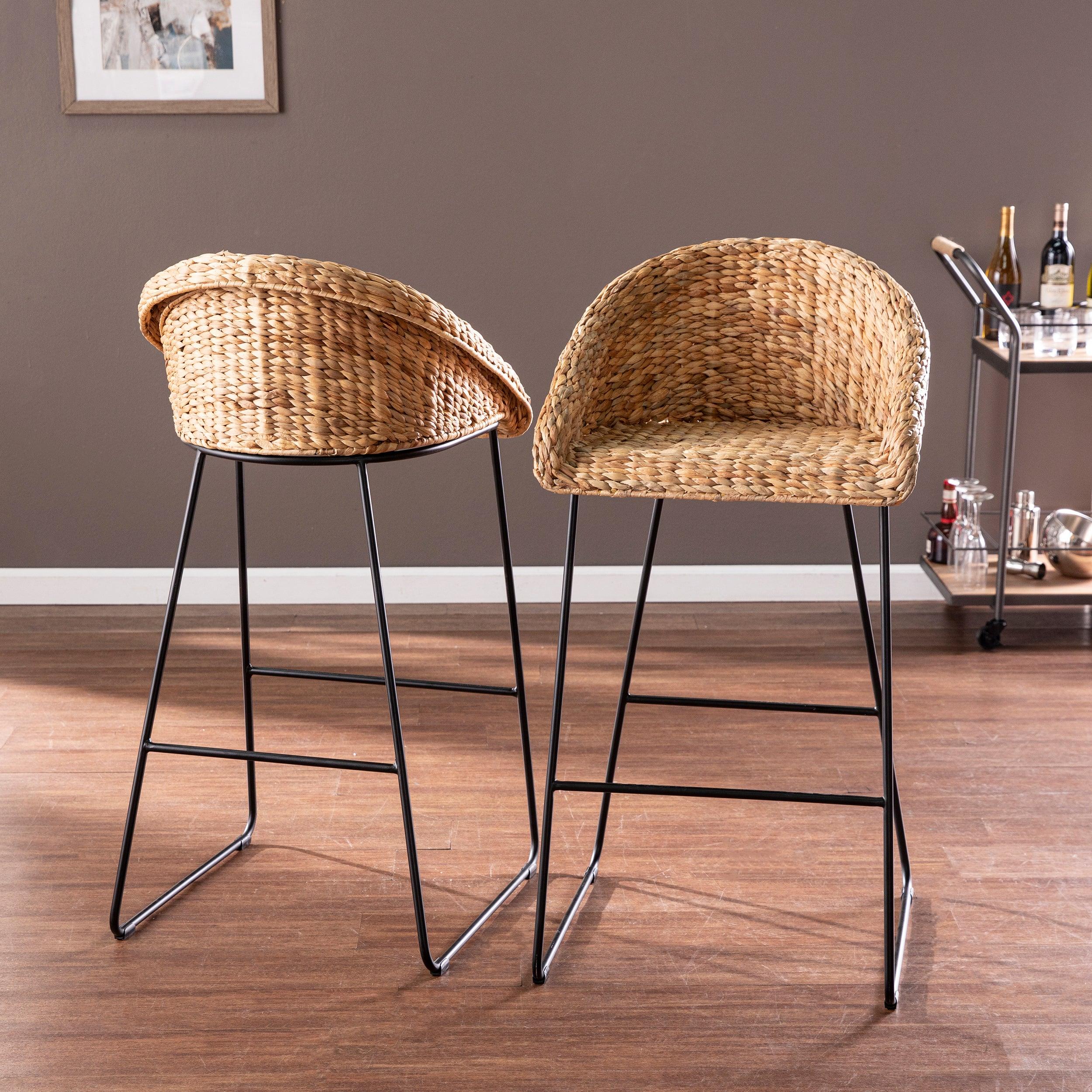 Landrine Water Hyacinth Bar Stools – 2pc Set - Remutear