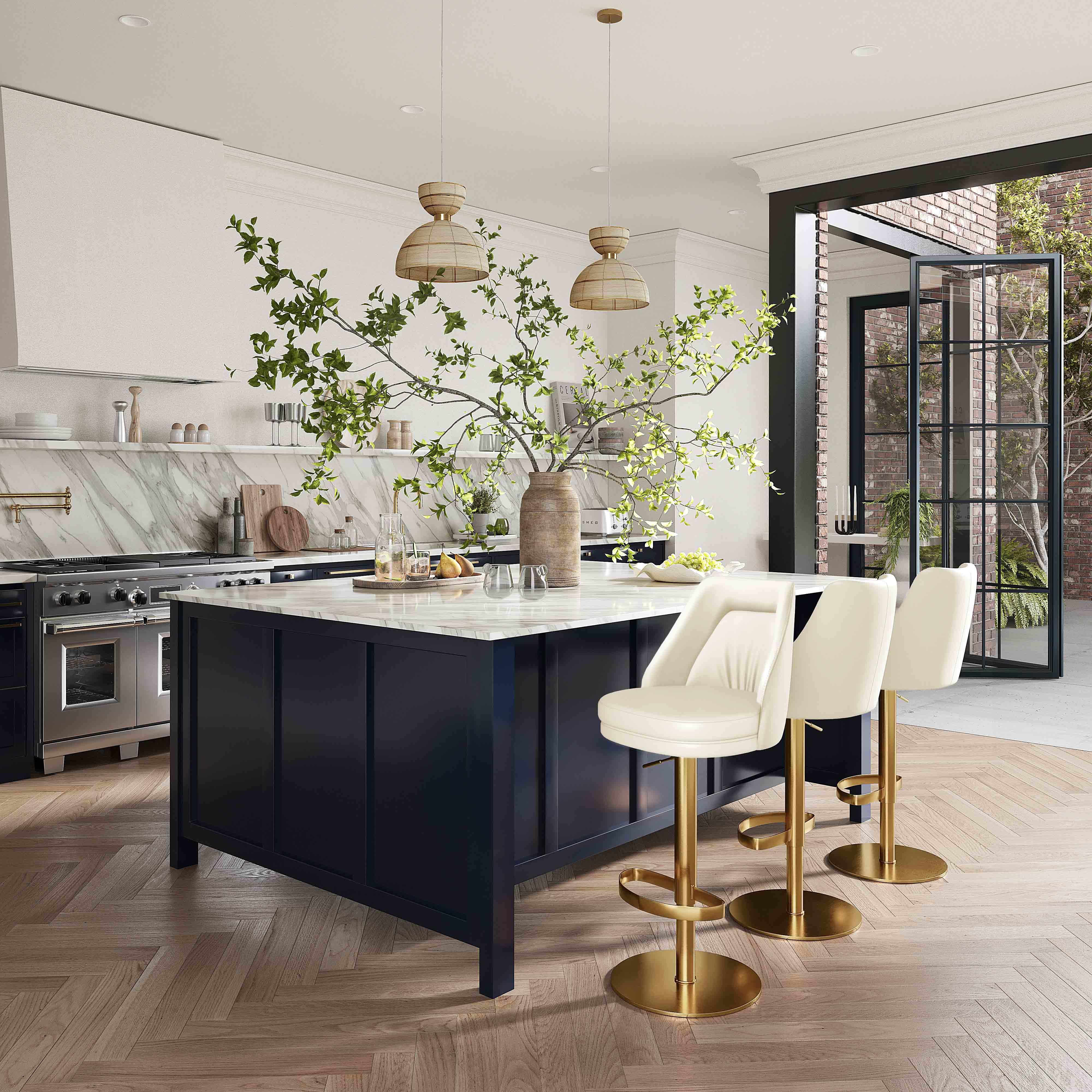 Maven Cream and Gold Adjustable Swivel Stool - Remutear