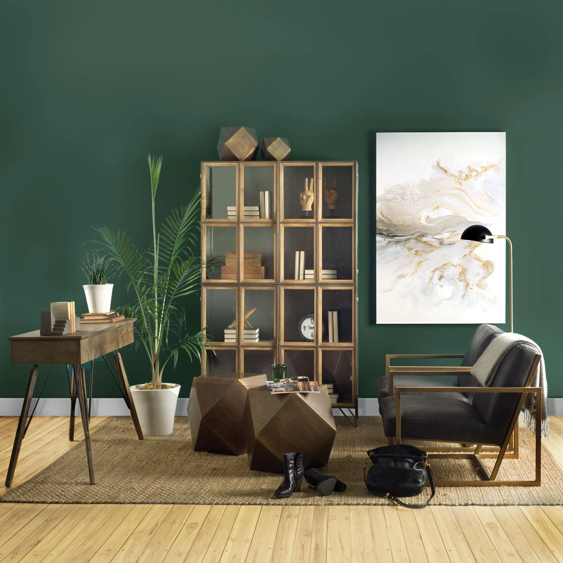 Armelle I Black Leather Seat w/Gold Metal Frame Accent Chair - Remutear