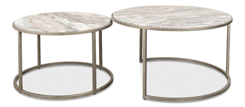 Set Of 2 Round Nesting Tables Marble Top - Remutear