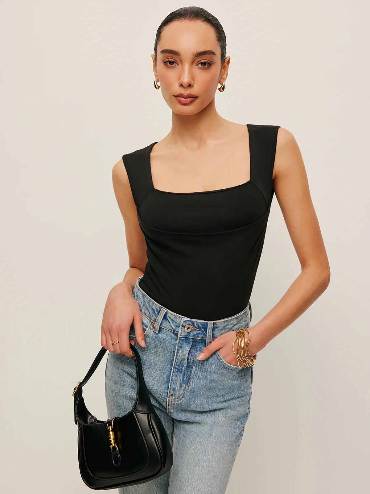 Square Neck Fitted Tank Top - Remutear
