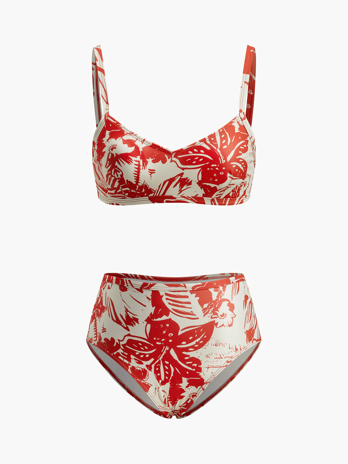 Tropical Print Metal Clasp Bikini Set - Remutear