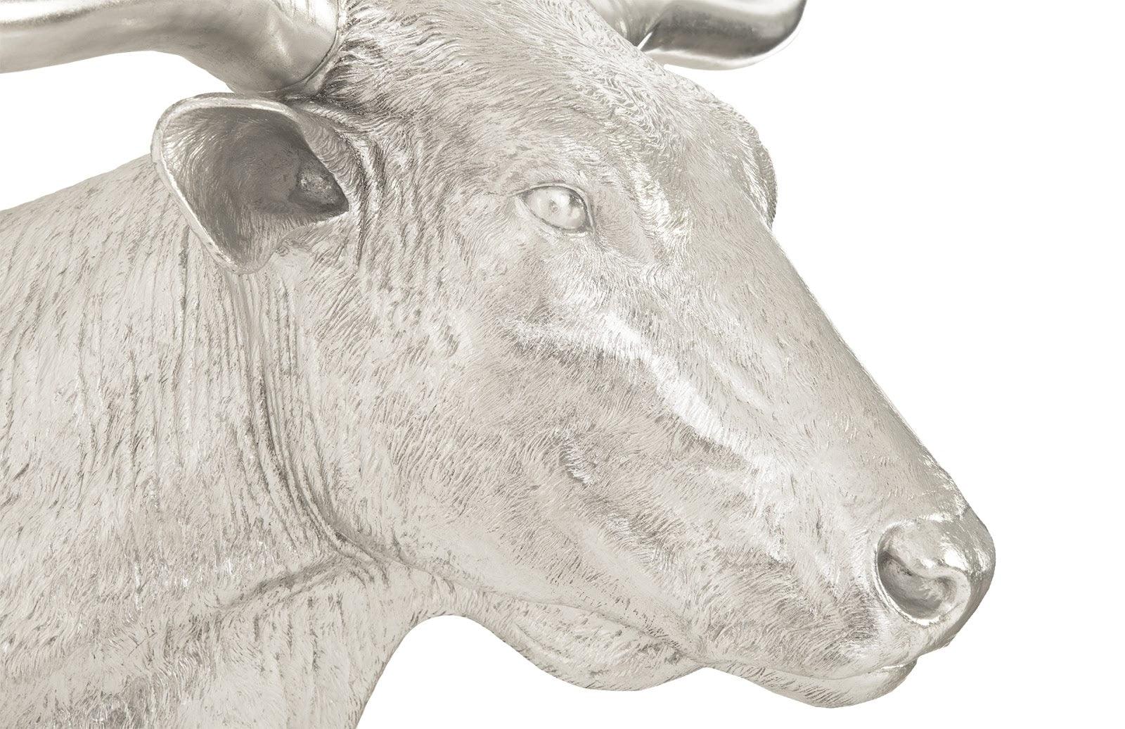 Longhorn Bull Wall Art, Resin, Silver Leaf - Remutear
