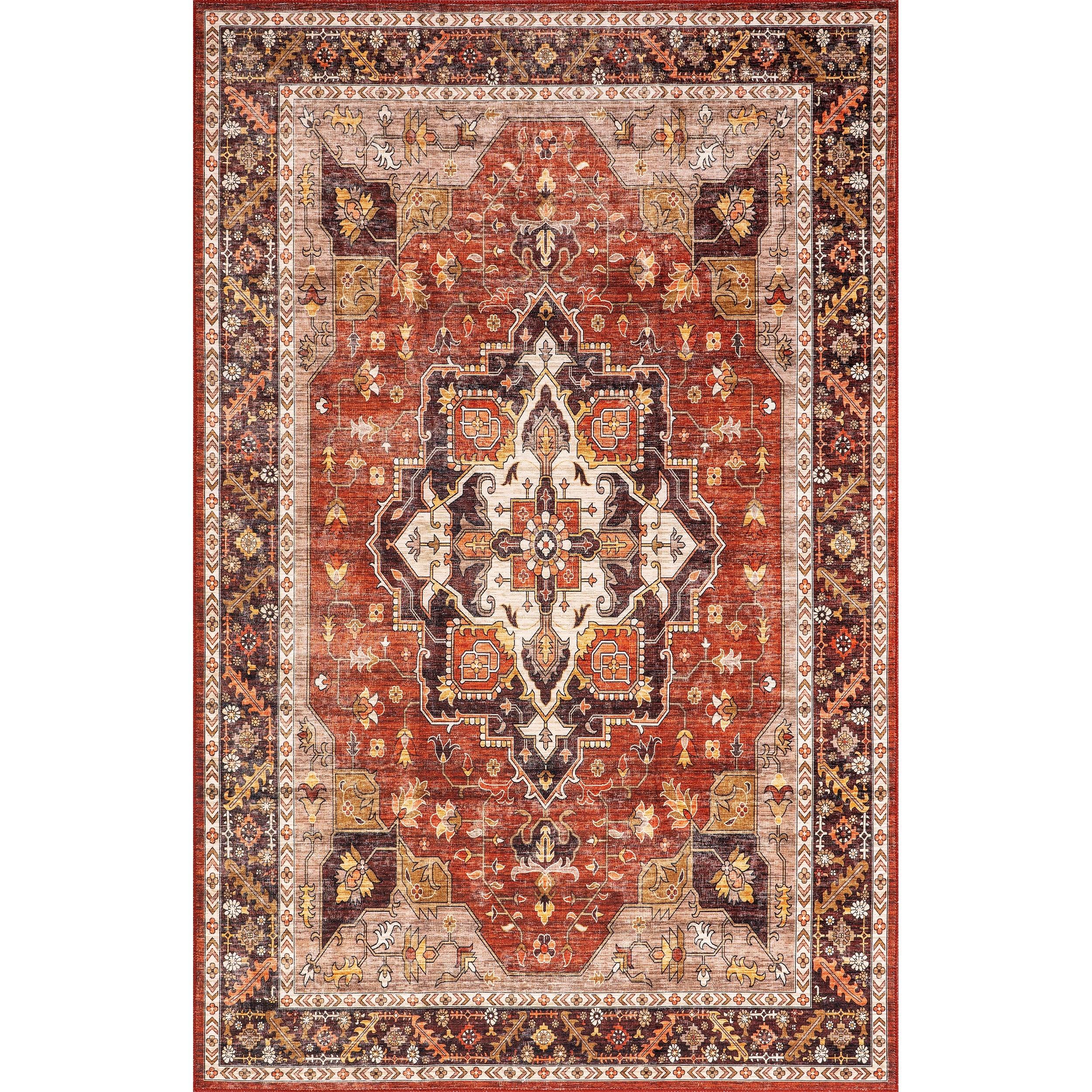 Hera Medallion Stain-Resistant Machine Washable Area Rug - Remutear