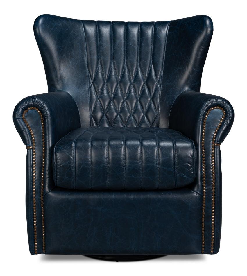 Bugatti Leather Swivel Chair - Blue - Remutear