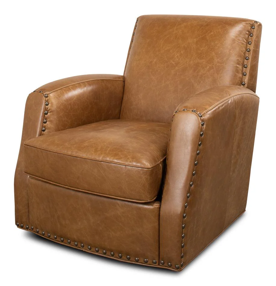 Taft Leather Swivel Chair - Cuba Brown - Remutear