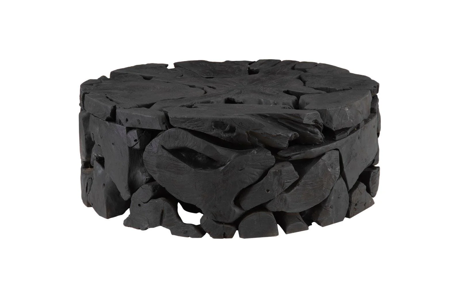 Teak Chunk Round Coffee Table, Black - Remutear