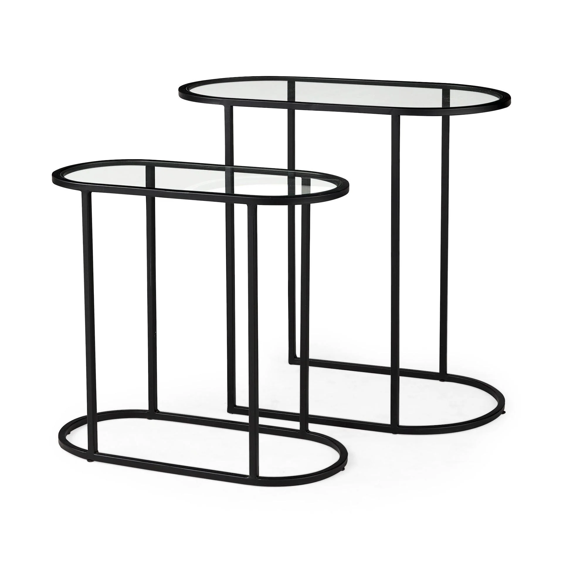 Celine 24.2 L x 12.6 W x 22.4 H Set of Two Black/Silver Metal and Glass Nesting Accent Tables - Remutear