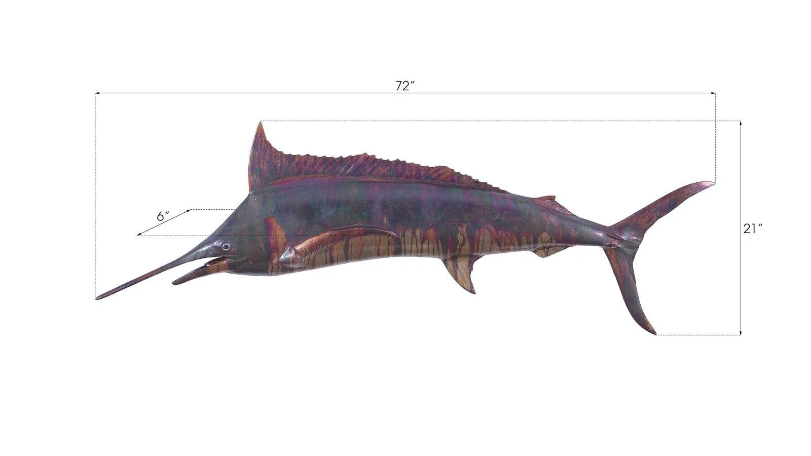 Blue Marlin Fish Wall Sculpture, Resin, Copper Patina Finish - Remutear