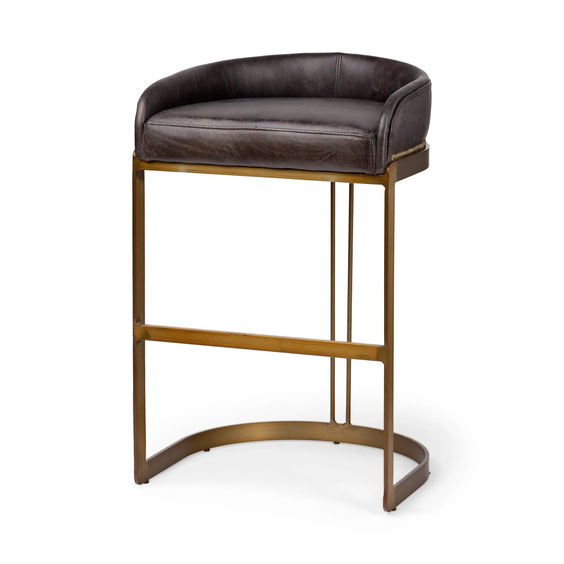 Hollyfield II Black Leather Seat Gold Metal Base Bar Stool - Remutear