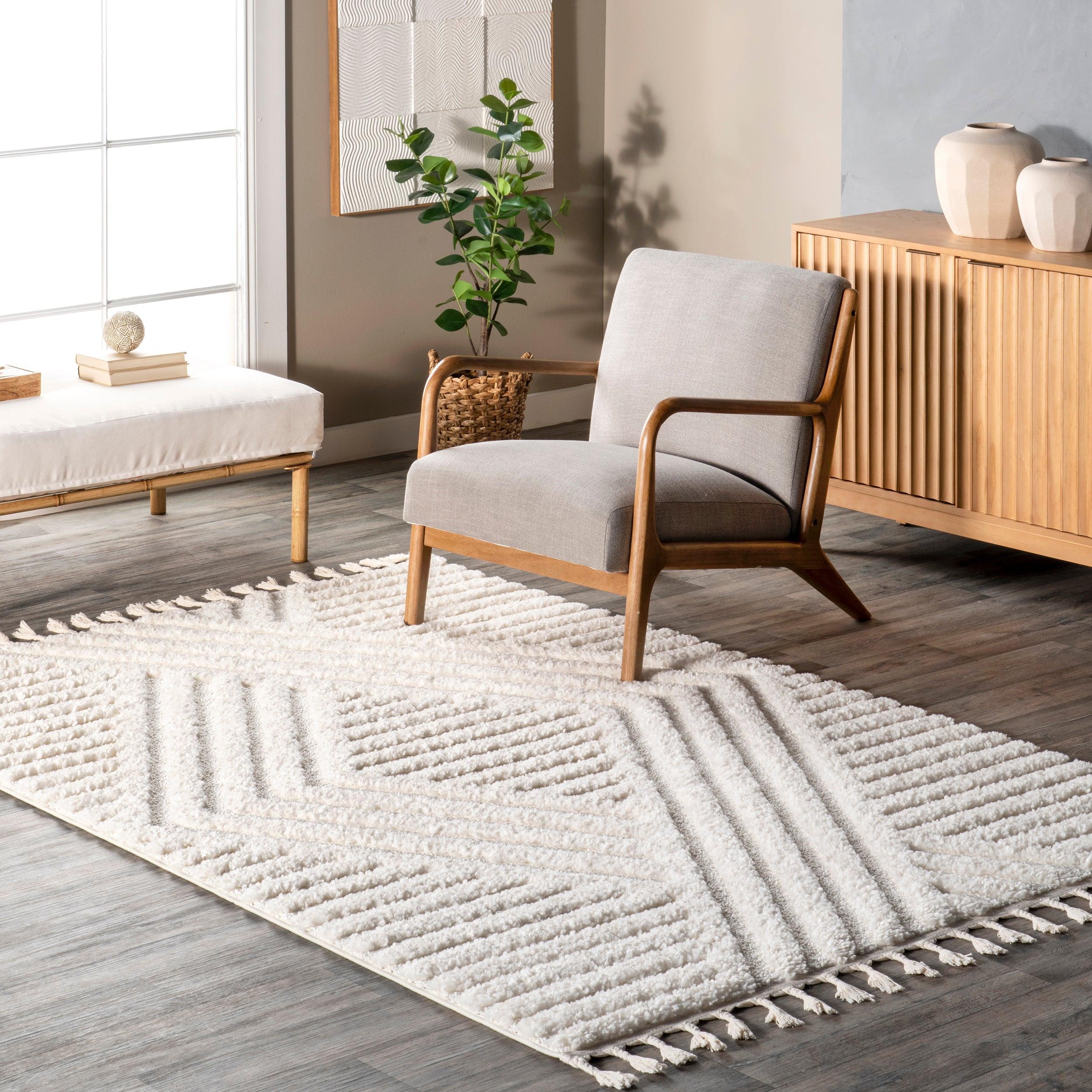 Risette Geometric Shag Tassel Area Rug - Remutear