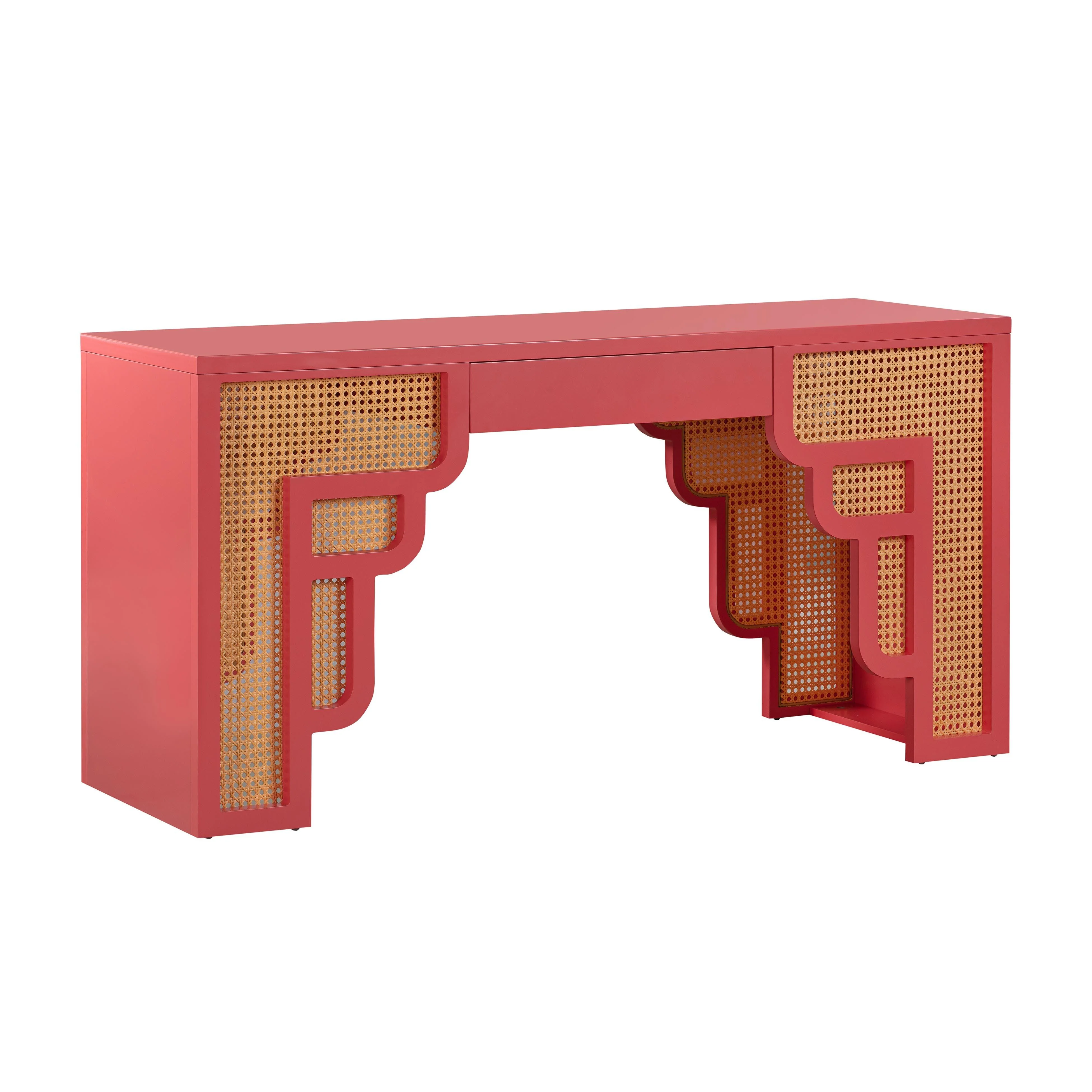 Suzie Coral Pink & Rattan Executive Desk - Remutear