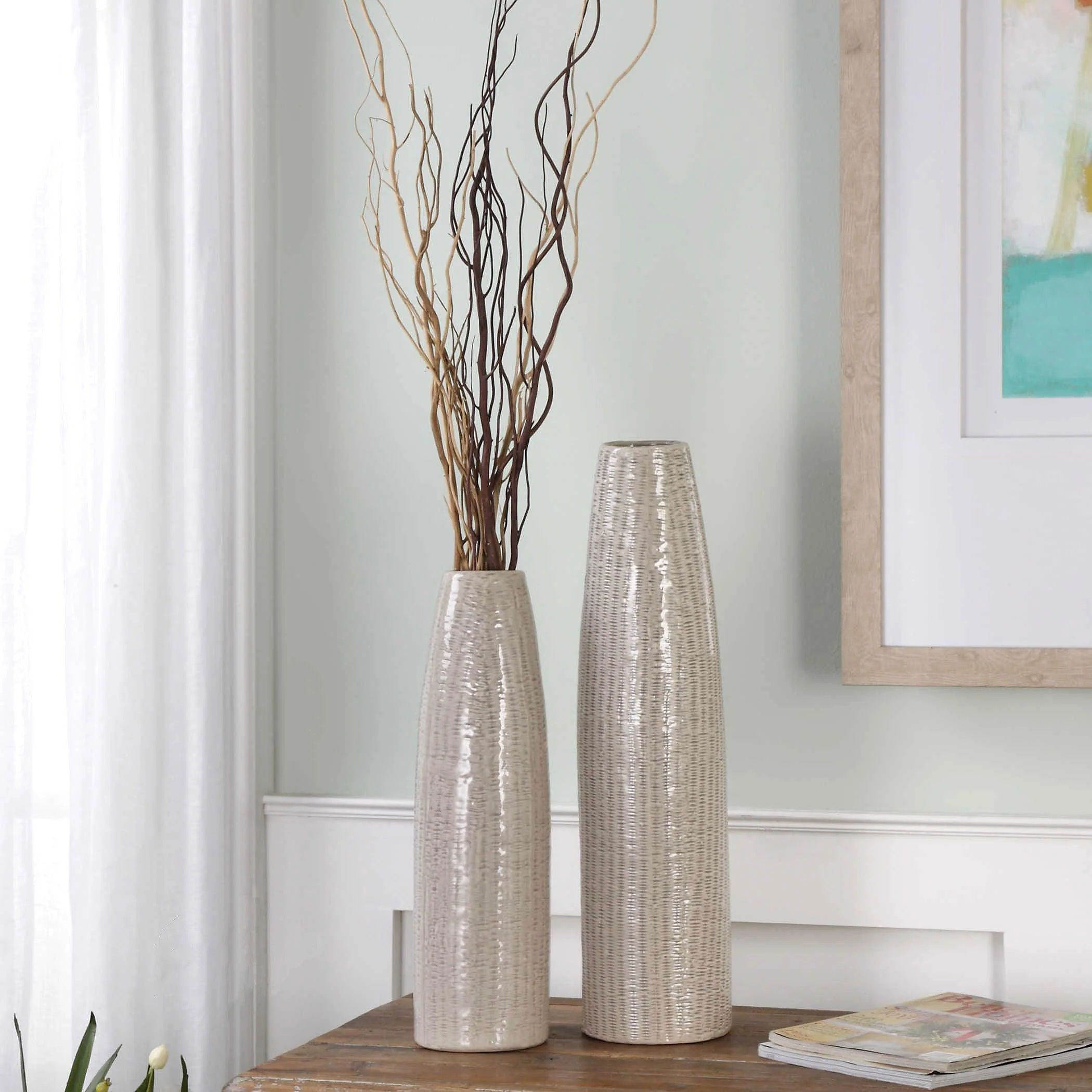 SARA TEXTURED CERAMIC VASES SET OF 2 - Remutear