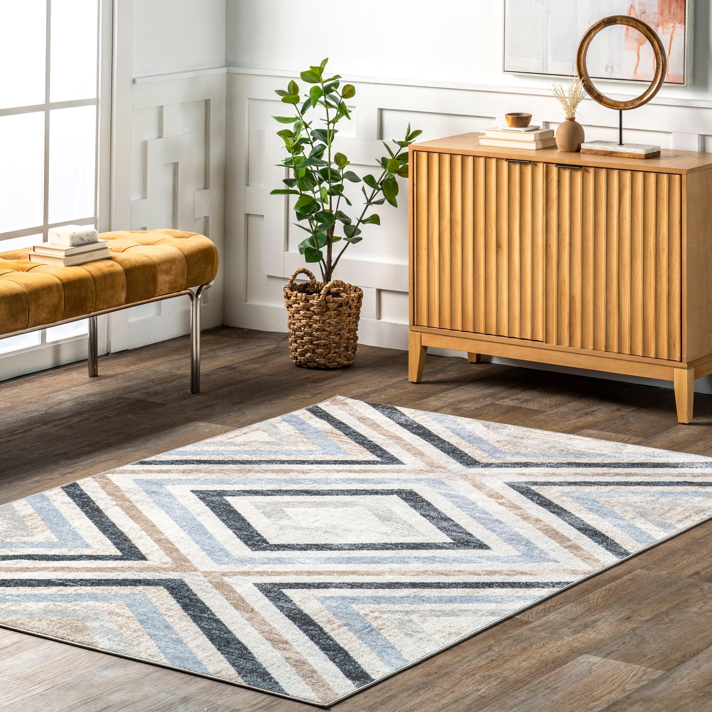 Akari Transitional Diamond Machine Washable Area Rug - Remutear