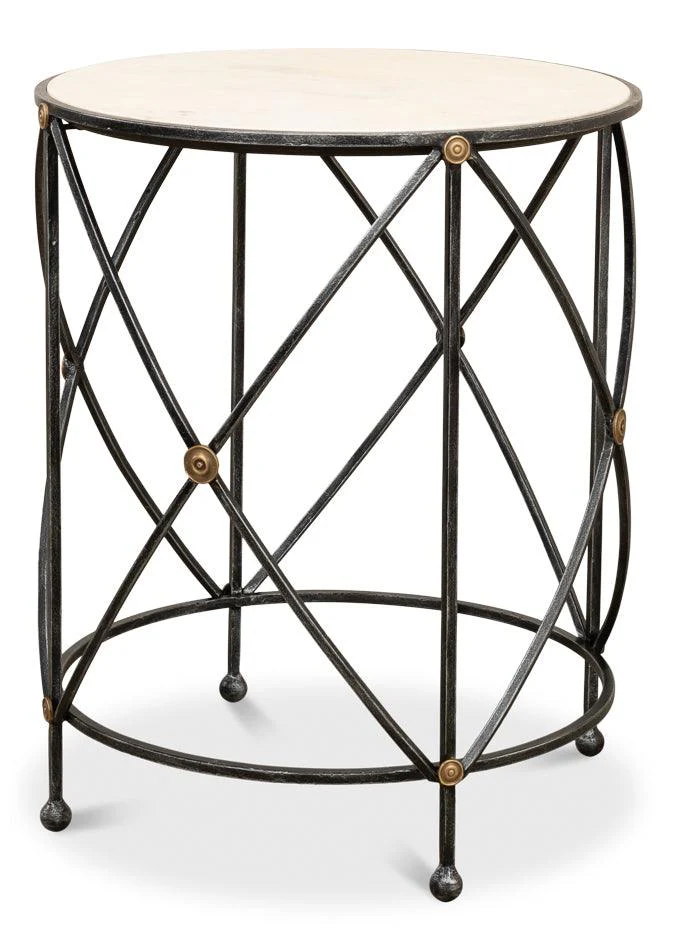 Drum & Fife Lamp Table - Aged Wht Marble - Remutear