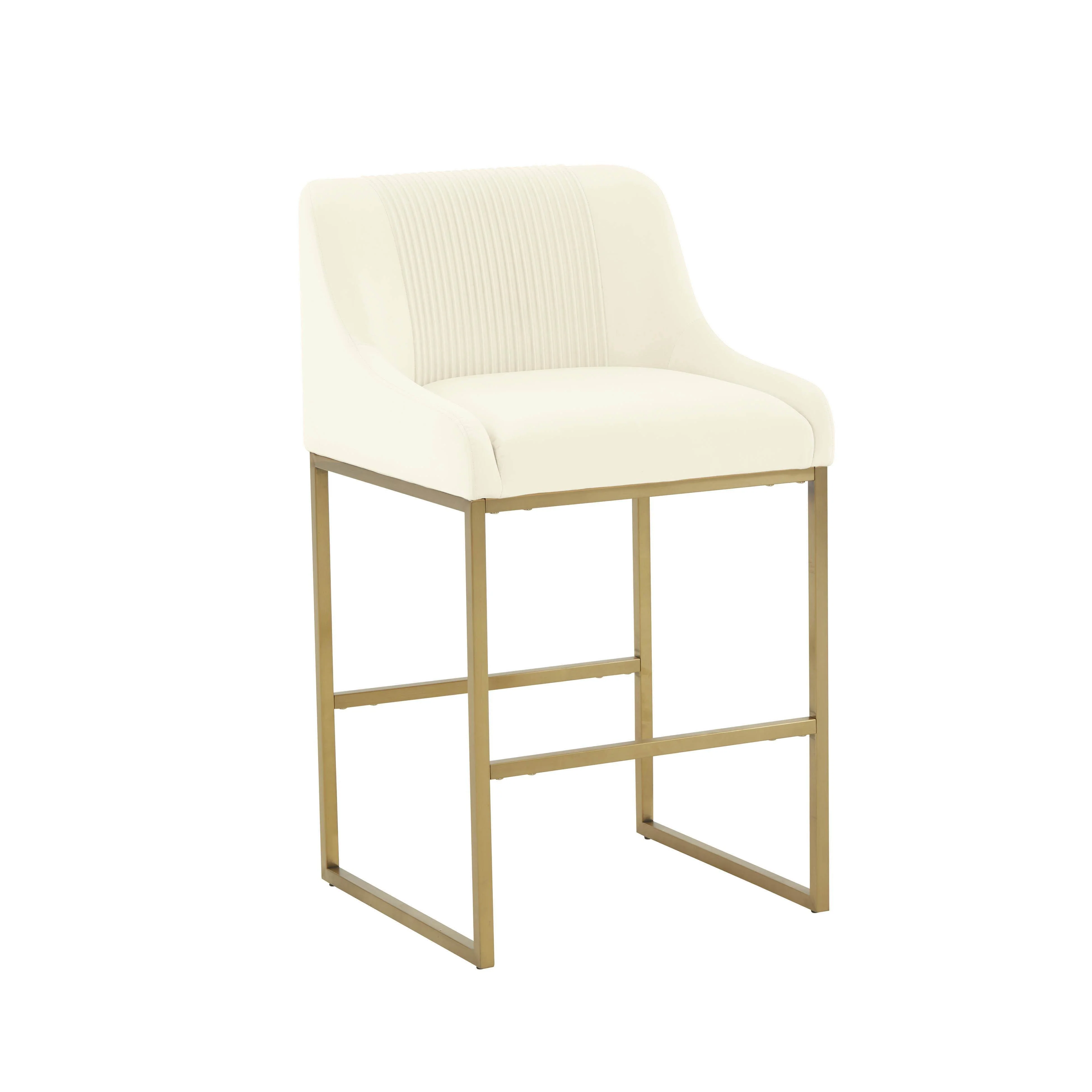 Lisa Cream Pleated Velvet Counter Stool - Remutear