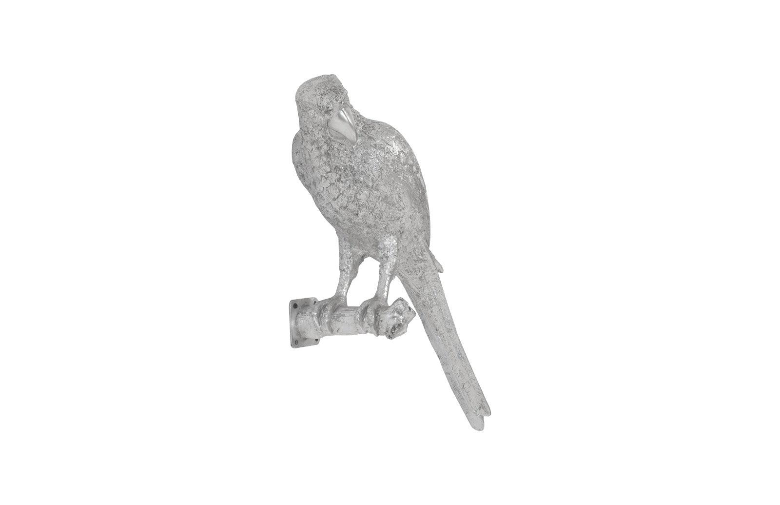 Parrot Looking Left Wall Art, Resin, Silver Leaf - Remutear