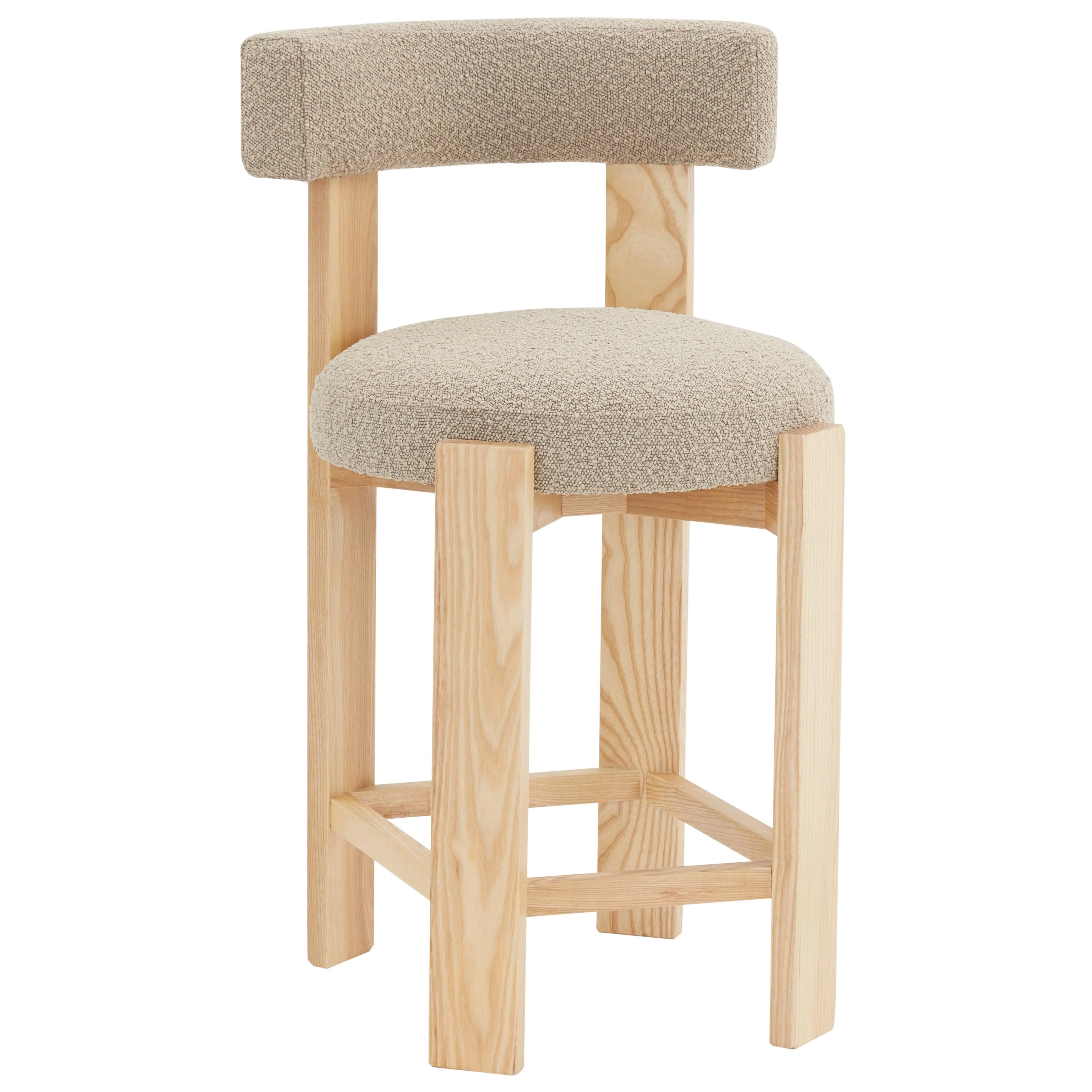 Saralisa Boucle And Wood Counter Stool - Remutear