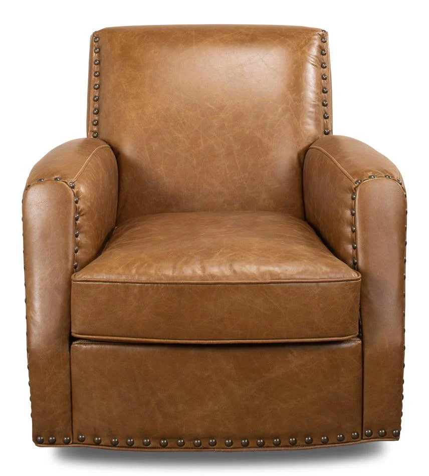 Taft Leather Swivel Chair - Cuba Brown - Remutear