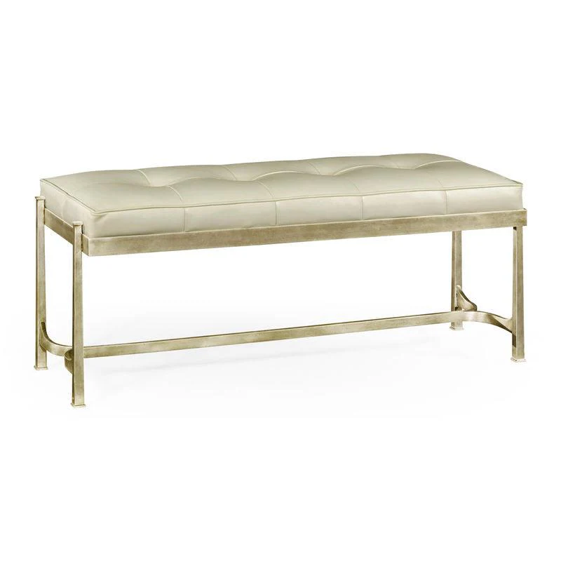 Luxe Silver Iron & Cream Leather Bench - Remutear