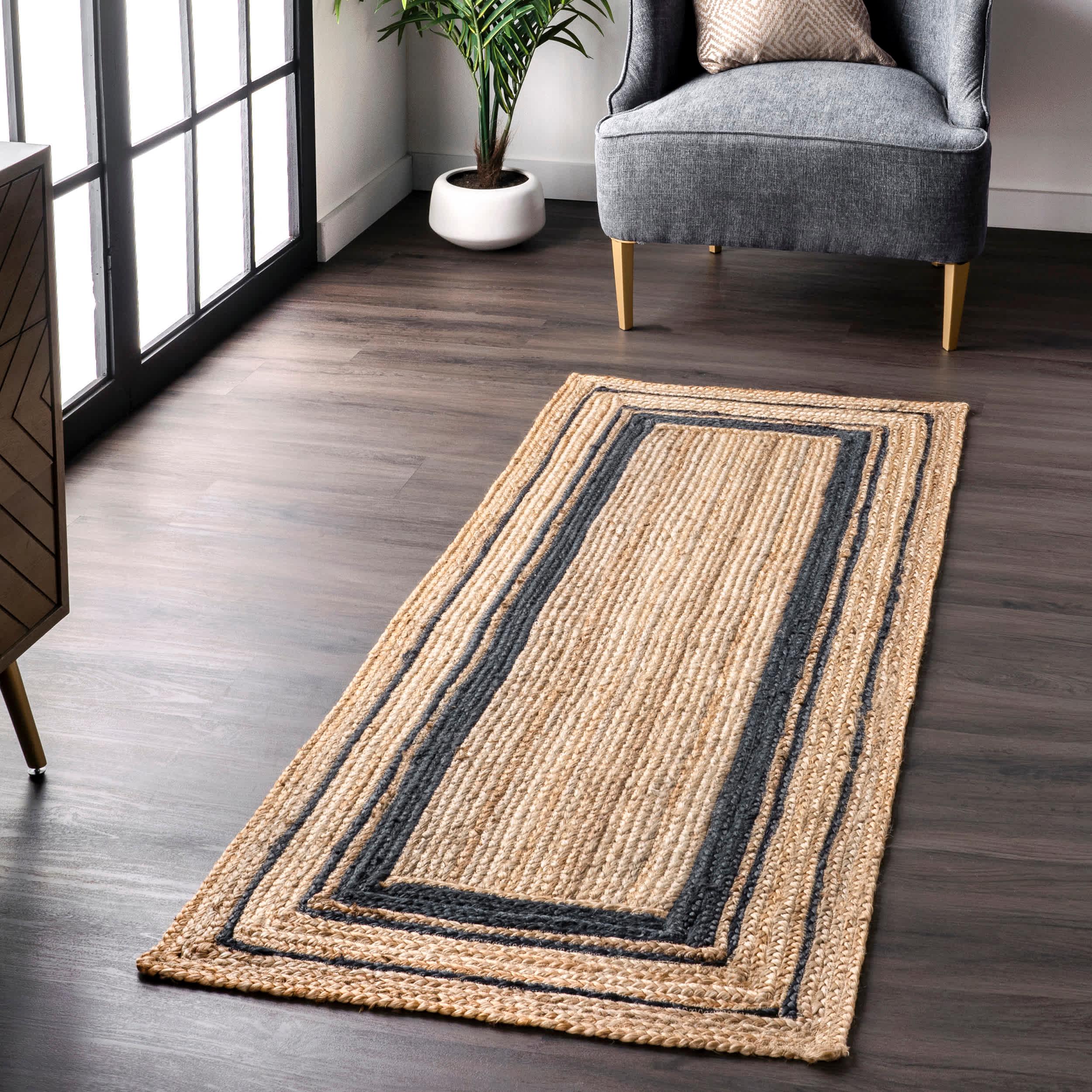 Braided Rikki Border Jute Area Rug - Remutear
