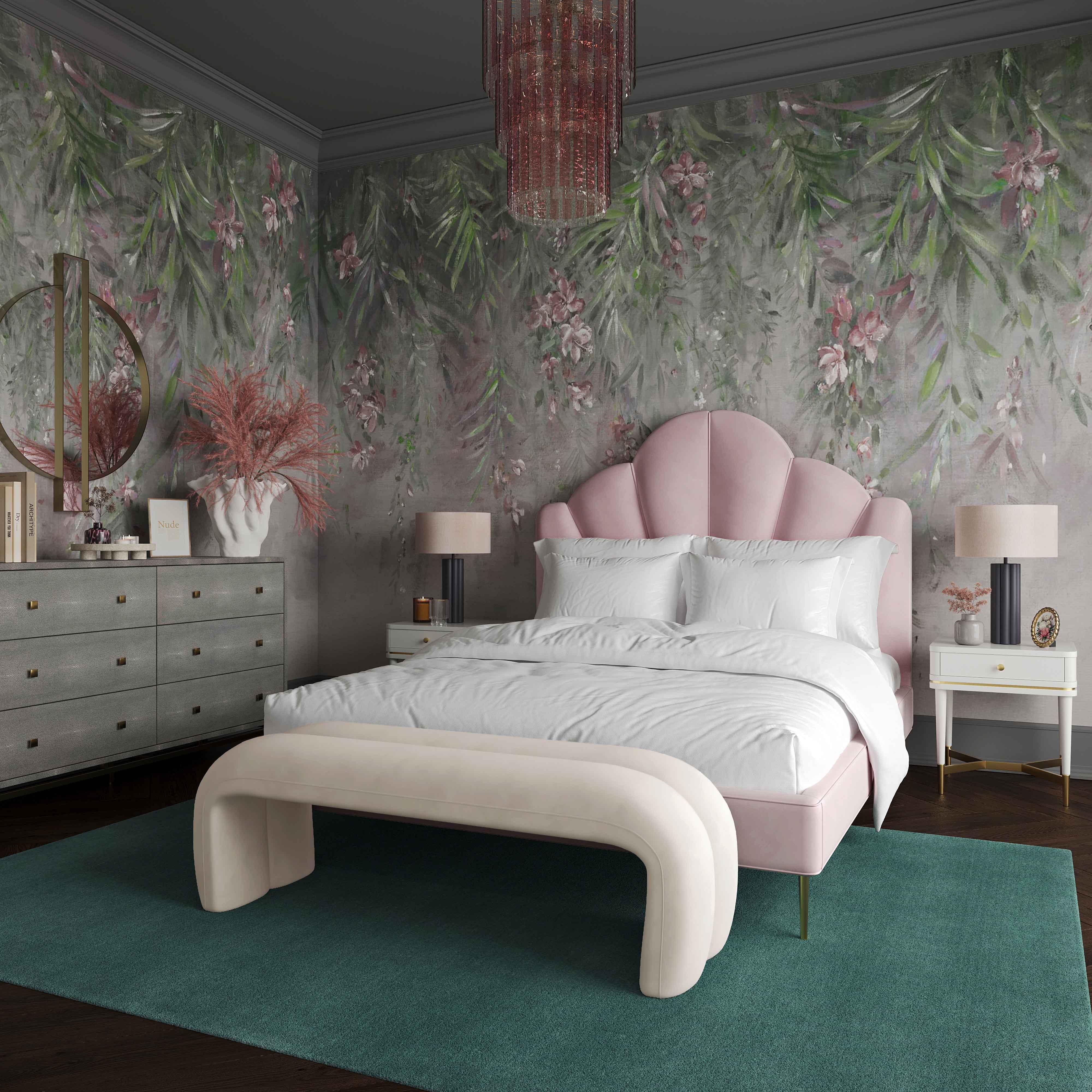 Leigh Cream Velvet Channeled Bench - Remutear