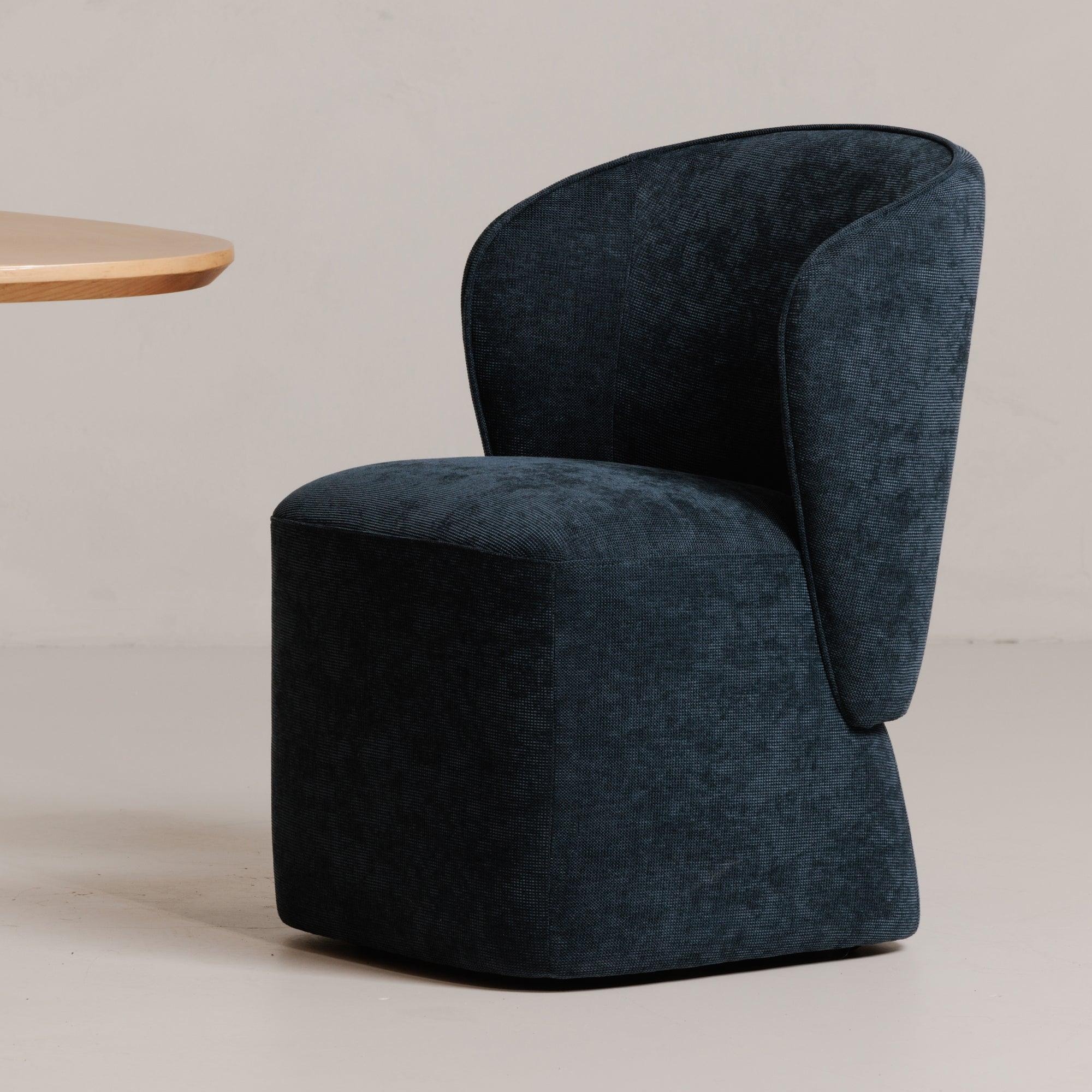 Larson Rolling Dining Chair Performance Fabric Navy Blue - Remutear