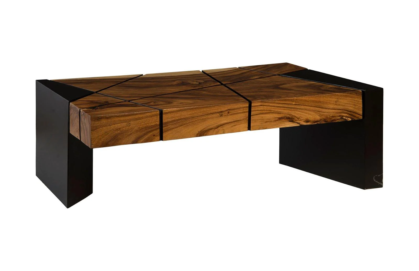 Criss Cross Coffee Table on Black Iron Legs, Chamcha Wood - Remutear