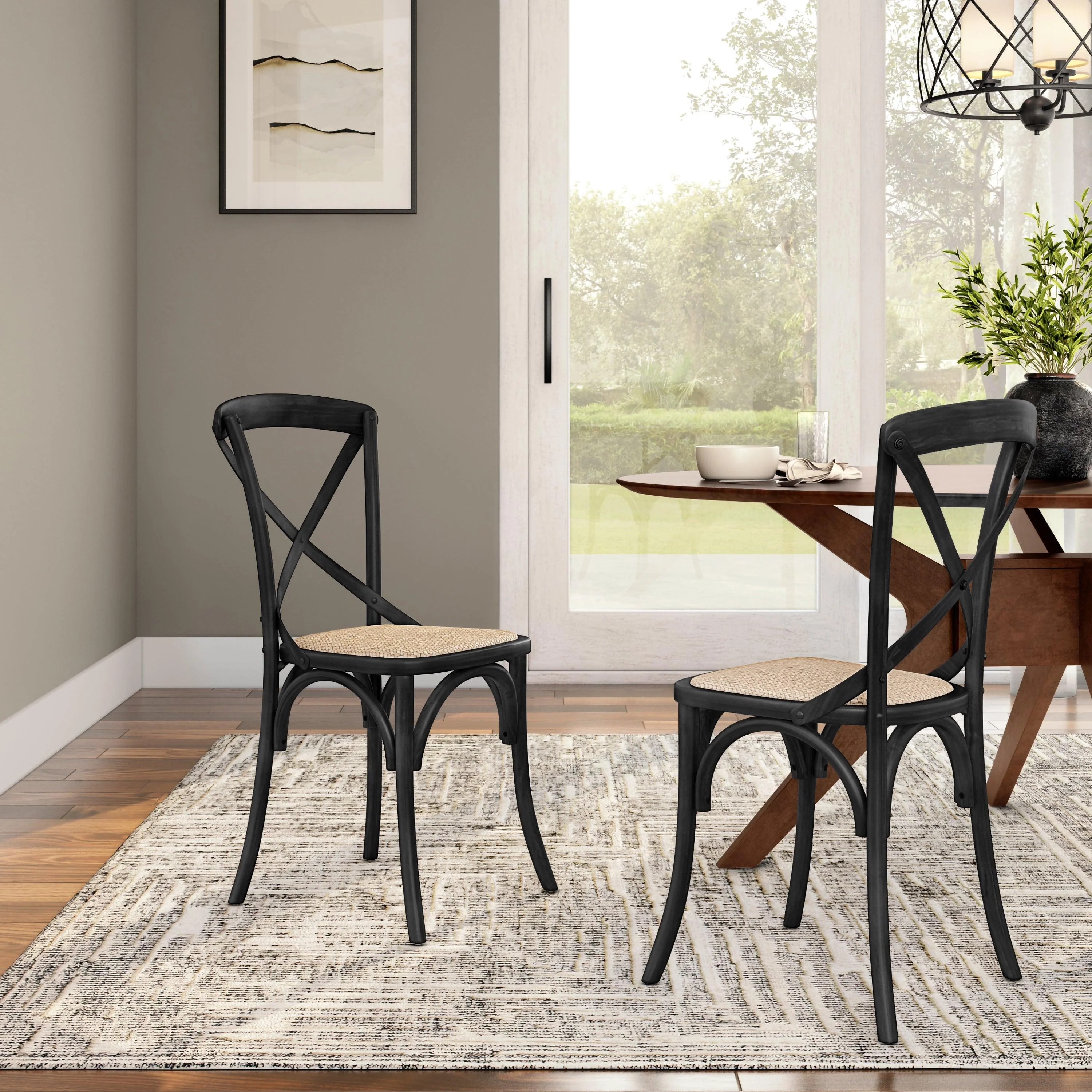 Neyo Side Chair in Black with Natural Rattan Seat - Set of 2 - Remutear