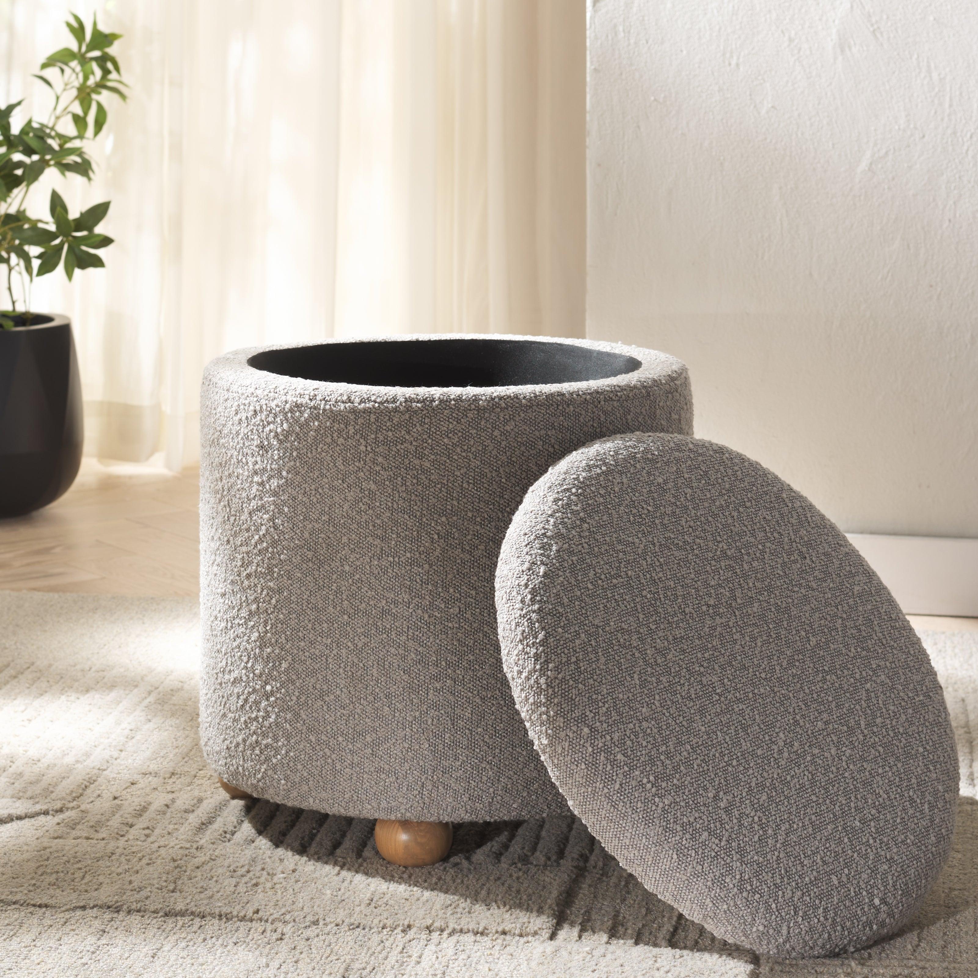 BECKA ROUND BOUCLE STORAGE OTTOMAN - Remutear