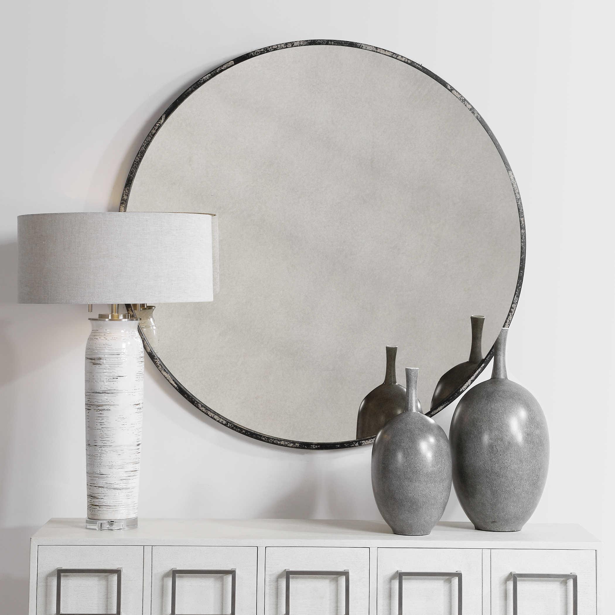 JUNIUS ANTIQUE WHITE ROUND MIRROR - Remutear