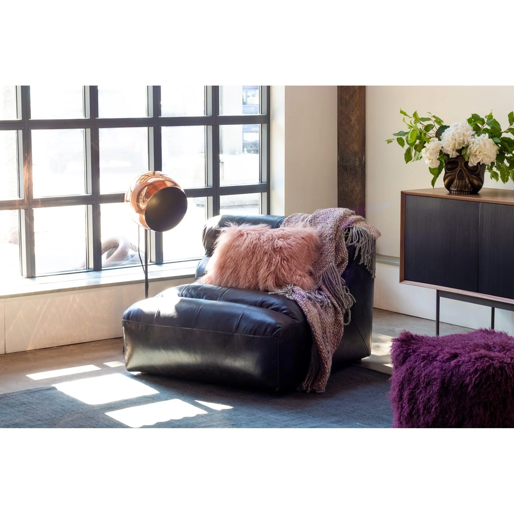 Ramsay Leather Slipper Chair Antique Black - Remutear