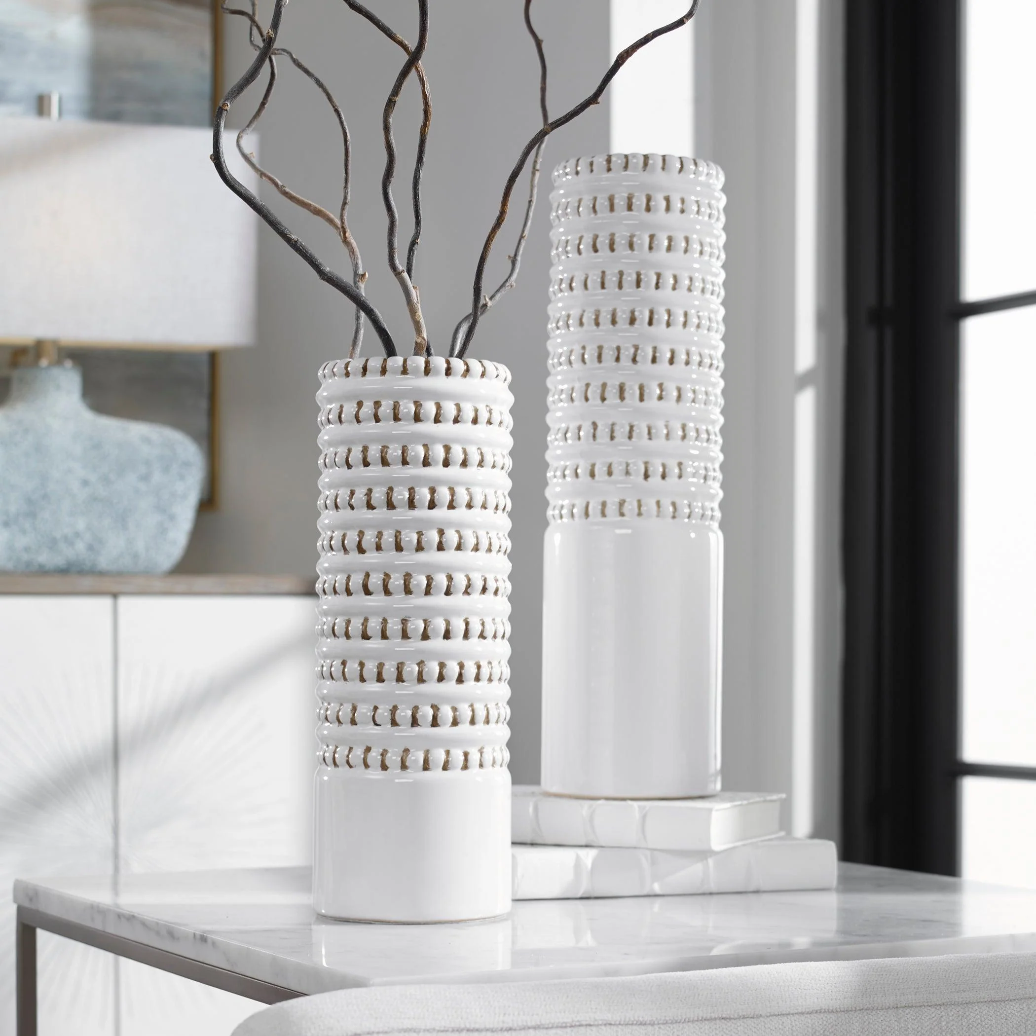ANGELOU WHITE VASES, SET/2 - Remutear