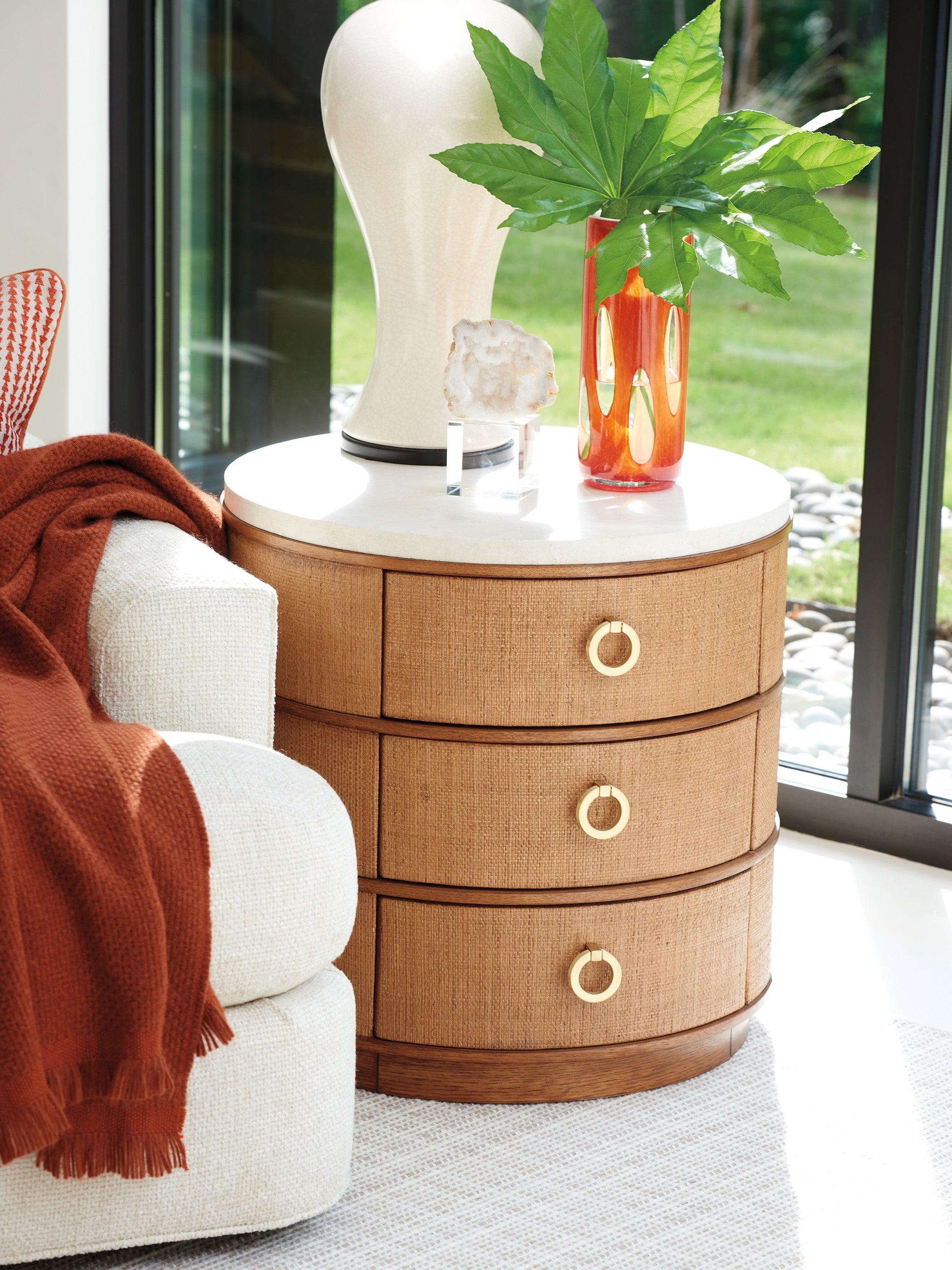 Palm Desert Banning Raffia Round Lamp Table - Remutear