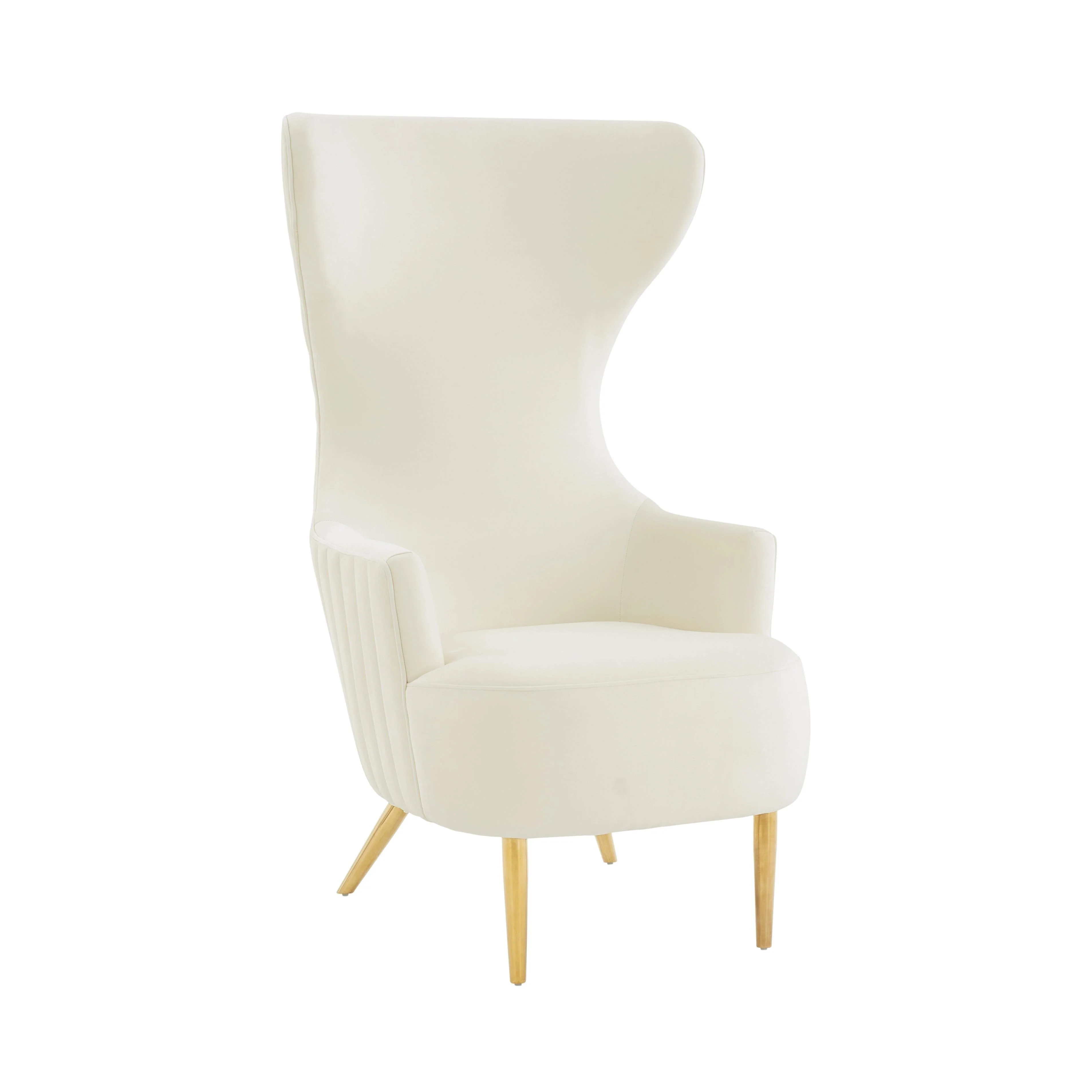 Julia Cream Velvet Channel Tufted Wingback Chair - Remutear
