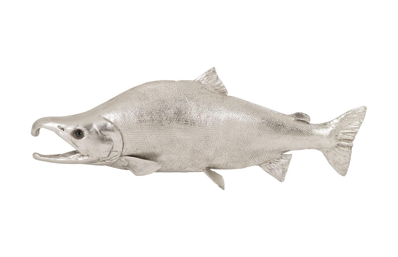 Sockeye Salmon Fish Wall Sculpture, Resin, Silver Leaf - Remutear